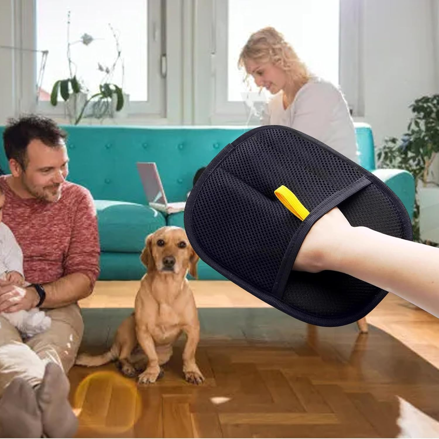 Upgraded Double Sided Pet Hair Remover Glove Reusable Electrostatic Grooming Gloves for Couch Car Furniture and Carpet Cleaning 2Pcs image number 5