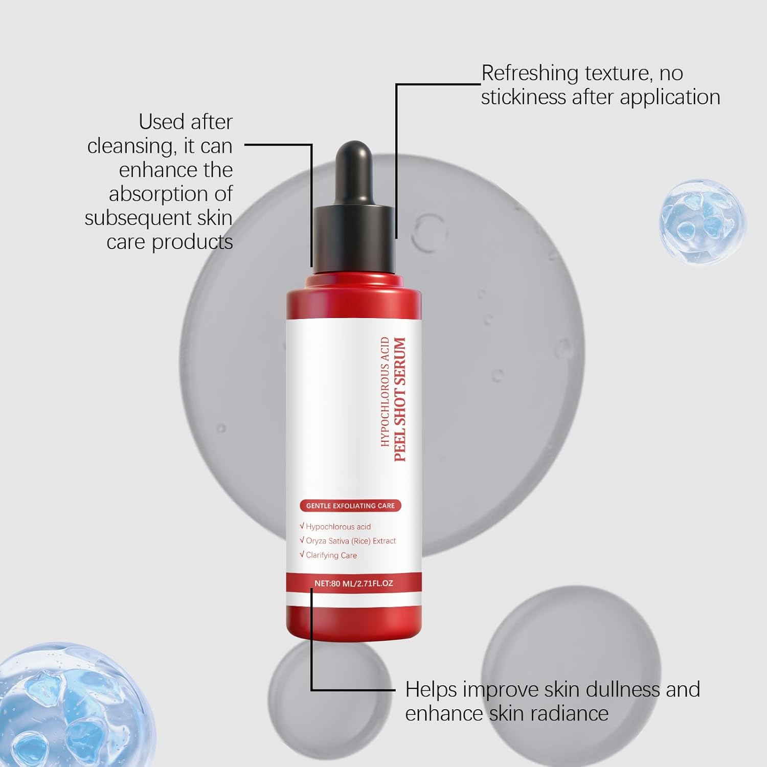 Hypochlorous Acid Rice Peel Shot Duo, Glow Rice Ampoule, Gentle Exfoliating Serum, Smoothens and Nourishes Skin for Dead Skin, Blackheads & Excess Sebum Control, Moisturizing & Pore image number 2