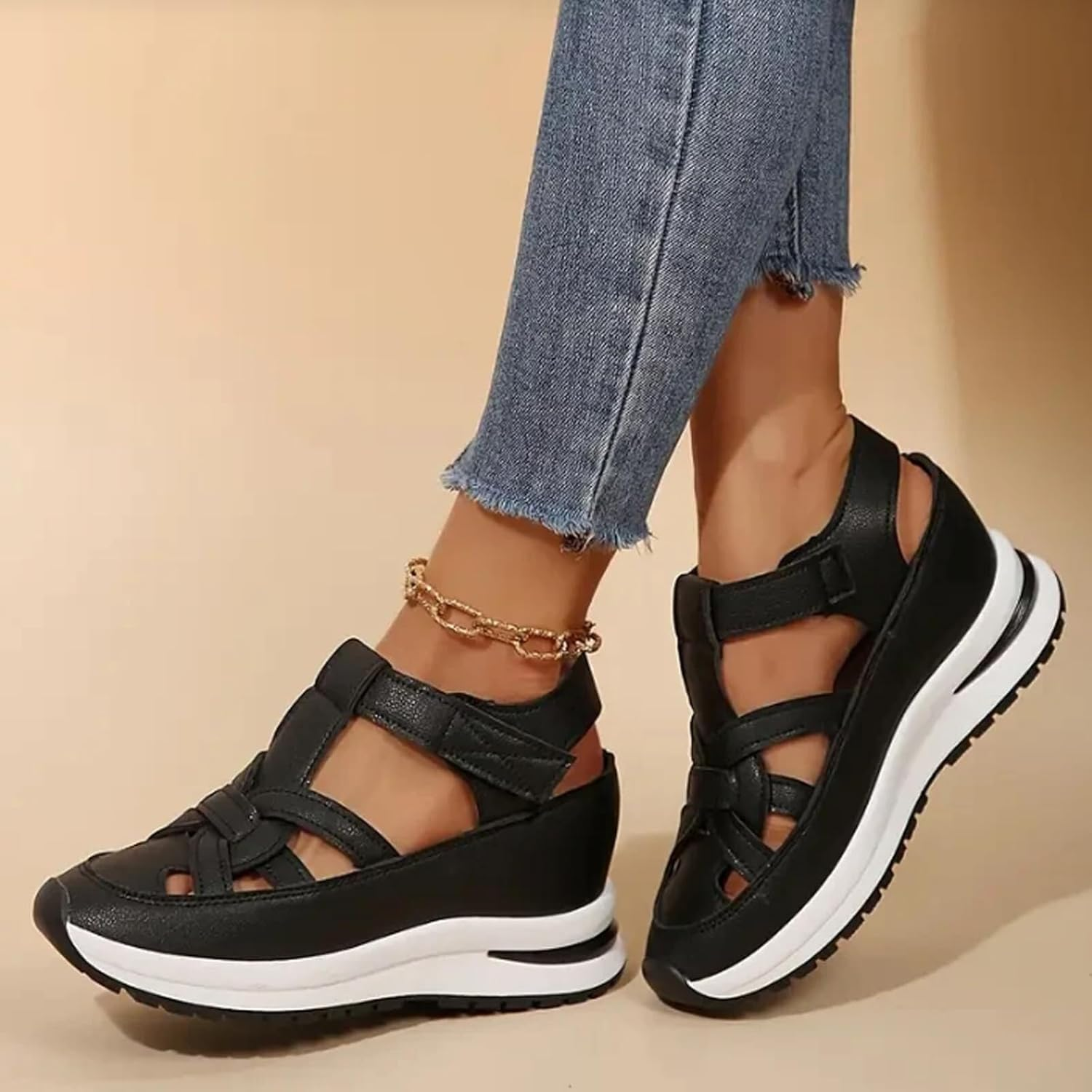 Bomre Shoes, Aveta Orthopedic Sandals, Summer Platform Wedge, Women'S Hollow-Out Casual Sandals(Black,8) image number 5