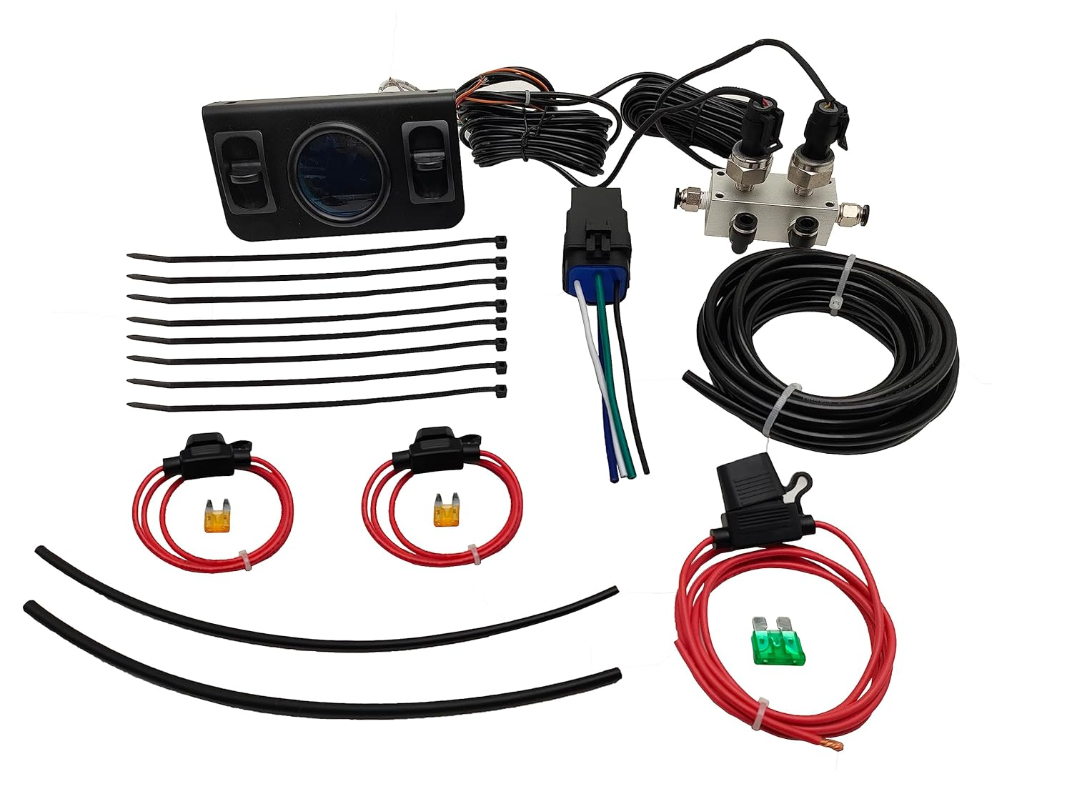 In Cab Dual Air Gauge Control Kit with Digital Paddle Switch for Air Pressure Sensor Control of Air Suspension Kit (Blue)