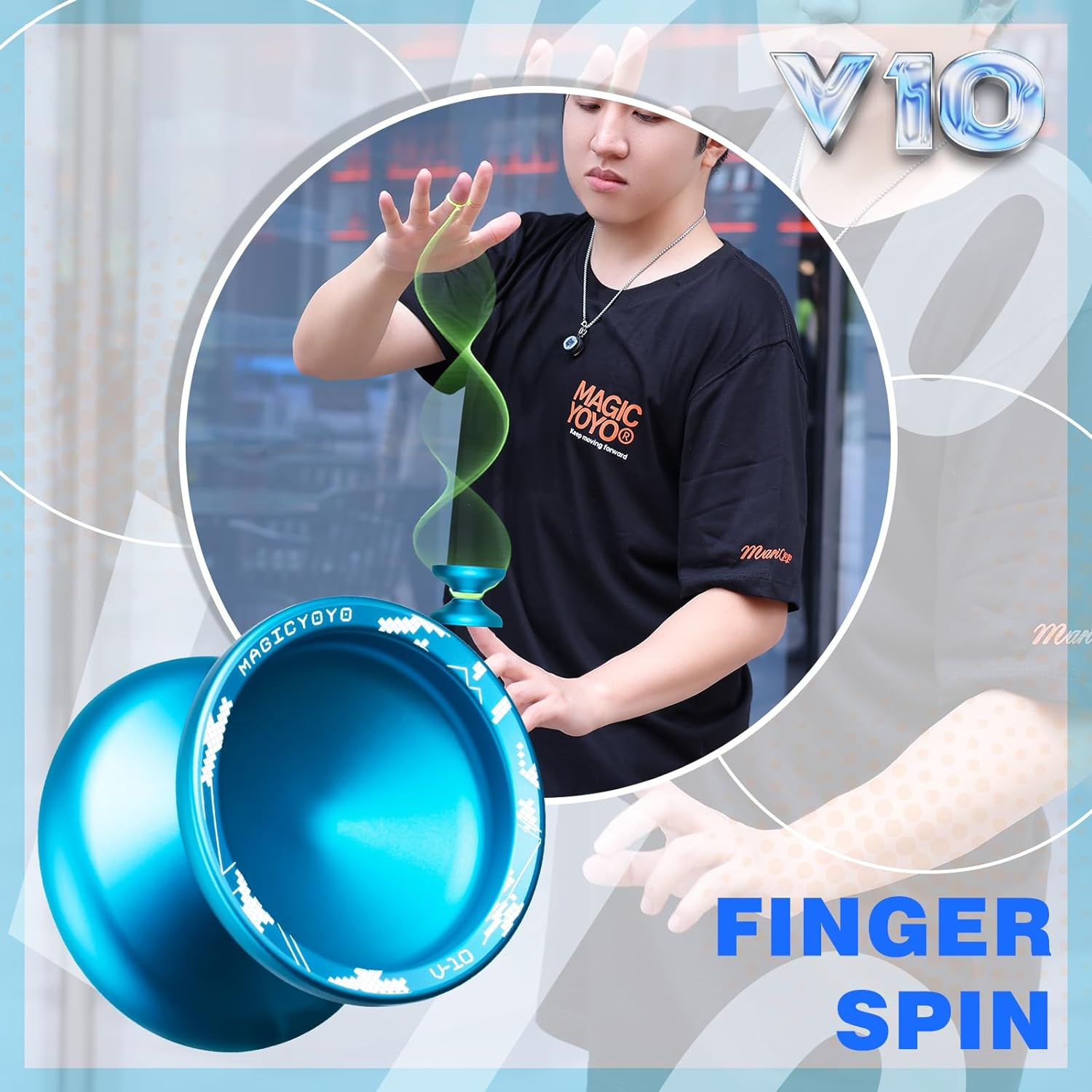 MAGICYOYO V10 Professional Finger Spin Yoyo for DNA Tricks, Metal Yoyo Professional with Responsive & Unresponsive Modes, Pro Trick Yo Yo for Adults & Kids with Complete Yo-Yo Accessories Kit (Blue) image number 5