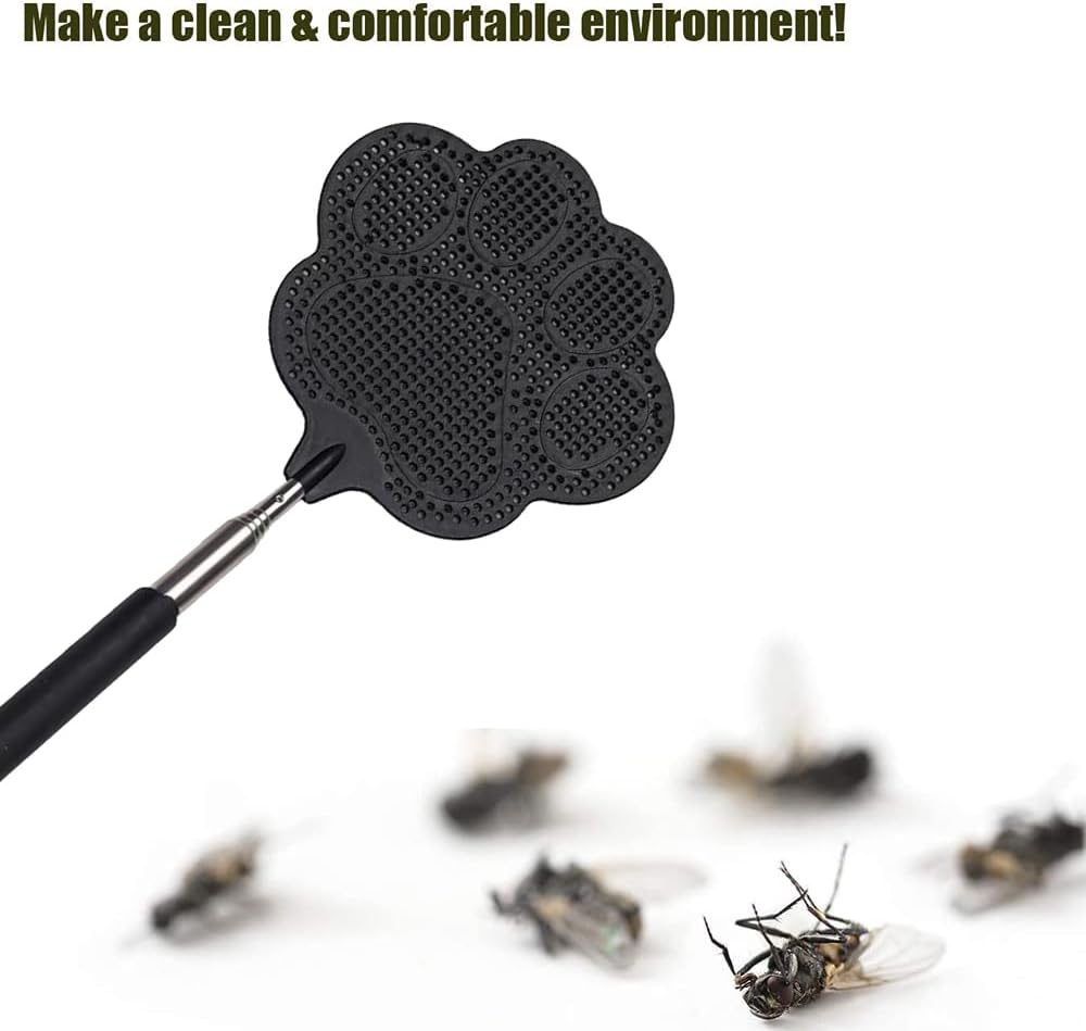 Telescopic Fly Swatter,Durable Stainless Steel Handle,Heavy Duty Black Bug Zapper Racket, Upgraded Plastic Fly Swatter Set for Indoor Outdoor Home Hiking Camping Garden (1) image number 6
