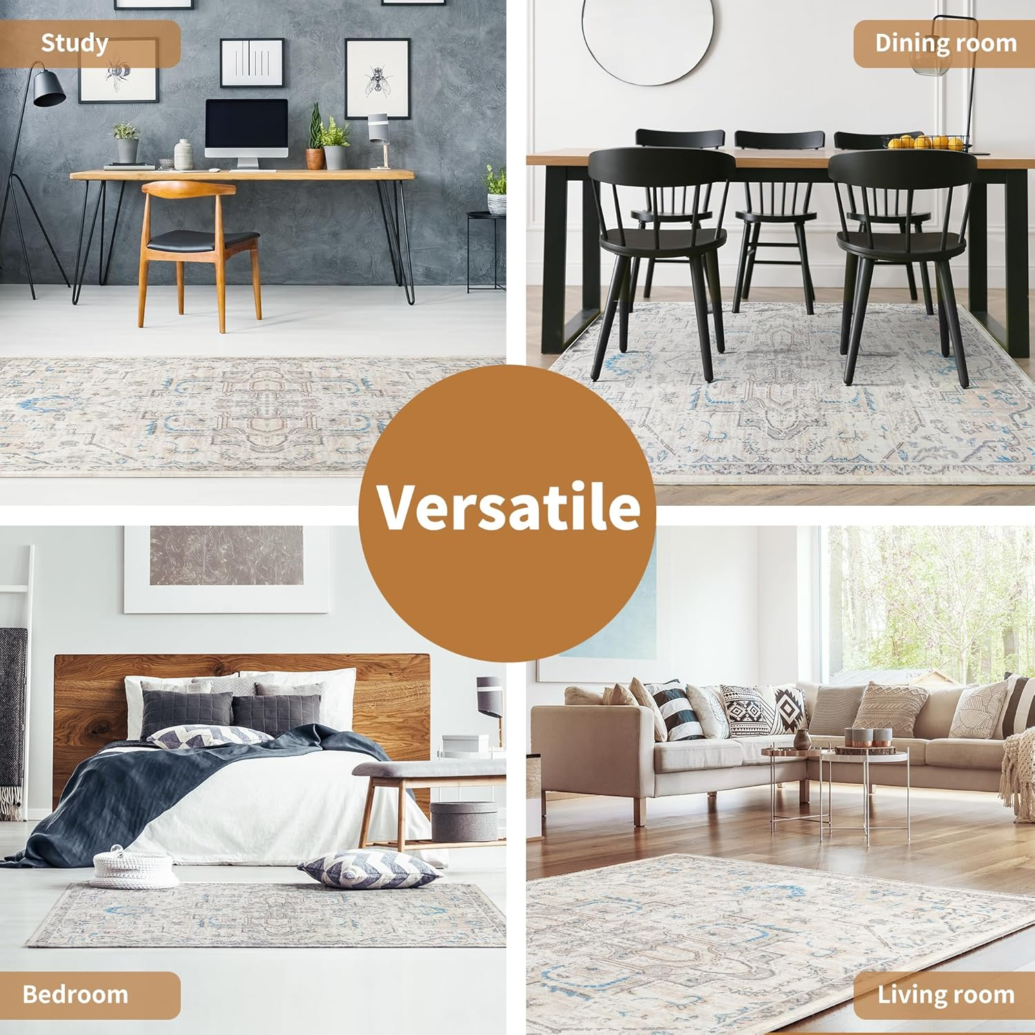 MARLOW Anti-Slip Floor Rugs, 160X120Cm Skin Friendly Shaggy Area Rugs, Soft Large Home Decor Carpet Indoor Outdoor - Versatile for Bedroom,Dining Room,Living Room(Vintage Grey-Blue) image number 5