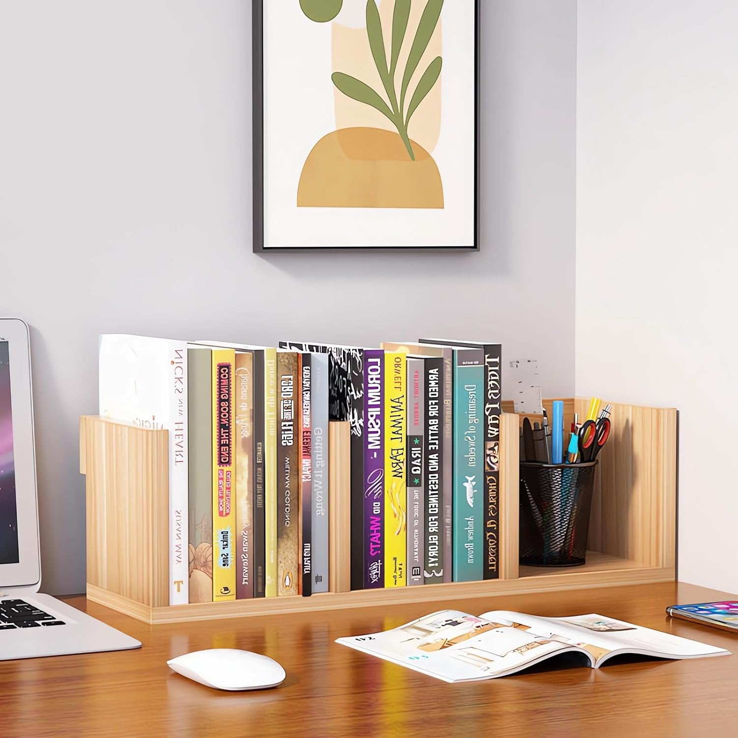 Desktop Wooden Bookshelf, 45 Cm Storage Organiser, 3-Tier Contemporary Shelf, Bookcase A212 (White)