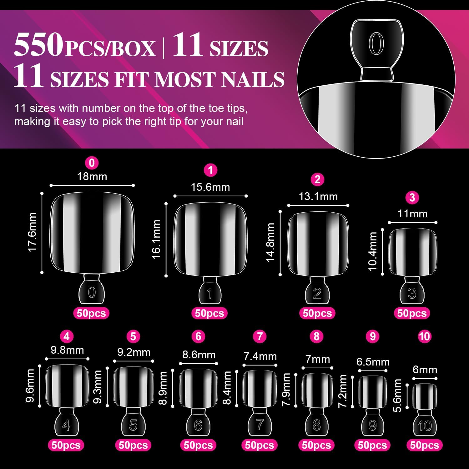 AIMEILI False Toe Nail Tips Clear Full Cover Toe Art Nails