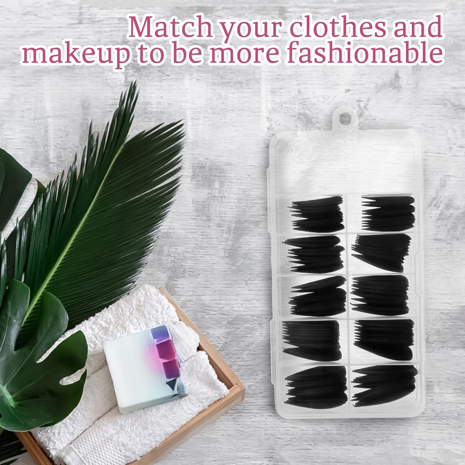 Pack of 100 Press on Nails Black, Almond Shaped False Nails, Medium Length Artificial Nail Tips, Glue on Nails for Women, Stiletto Press Ons