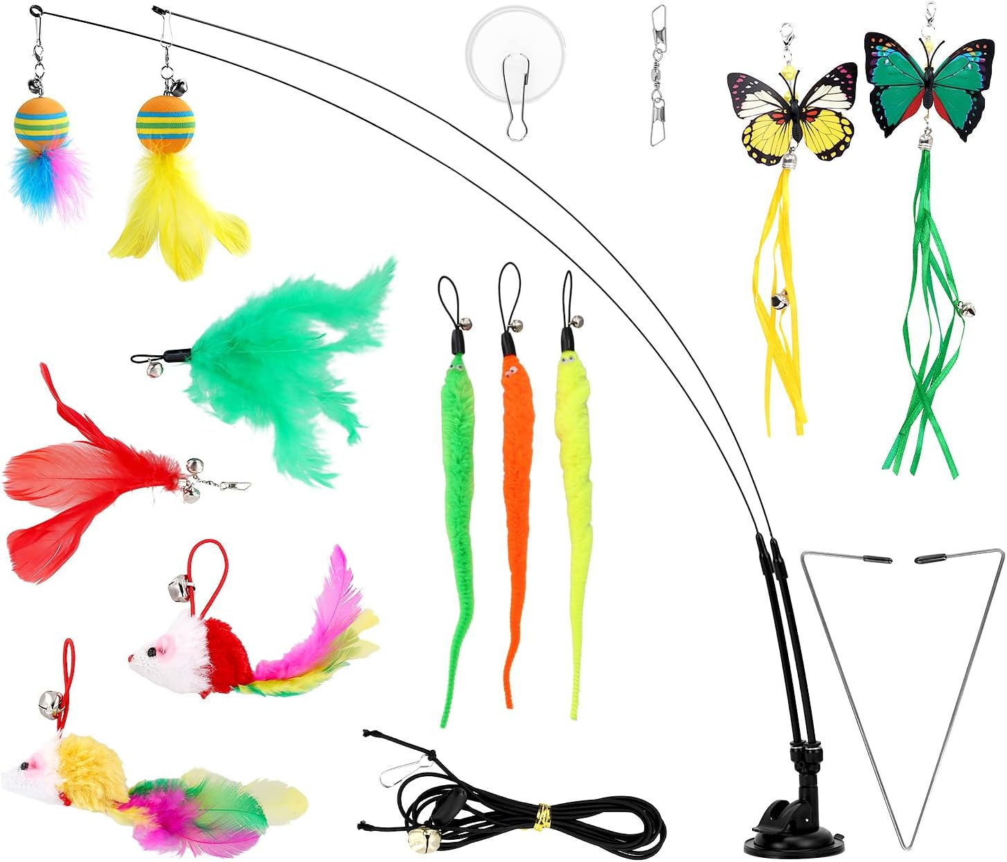 QWORK&reg; 20 Pieces Cat Toys Interactive Cat Toys with Feathers, Balls and Suction Cups image number 5