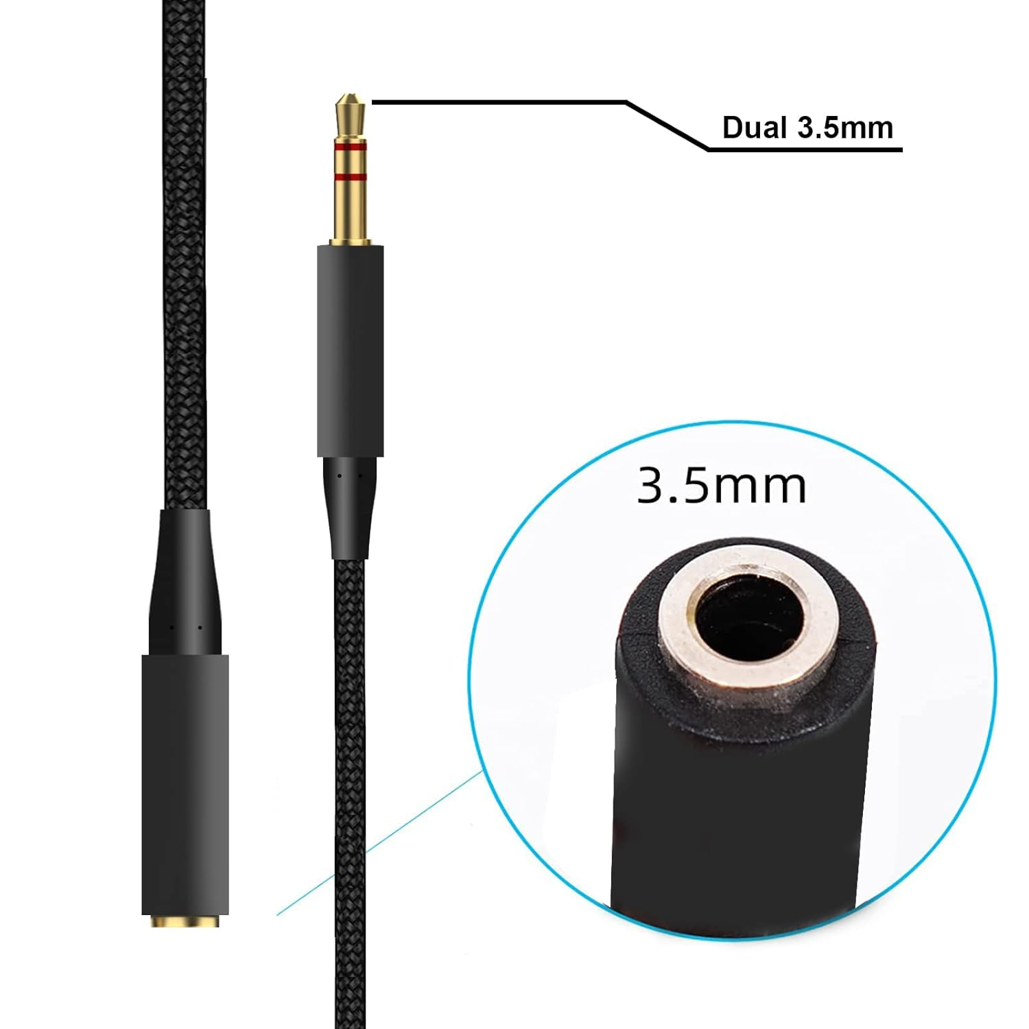 Headphone Splitter 2 in 1 Y Splitter Audio Extension Cable Compatible with Hyperx Cloud Ii/Alpha/Flight/Silver/Cloudx Series, 6.5FT image number 6