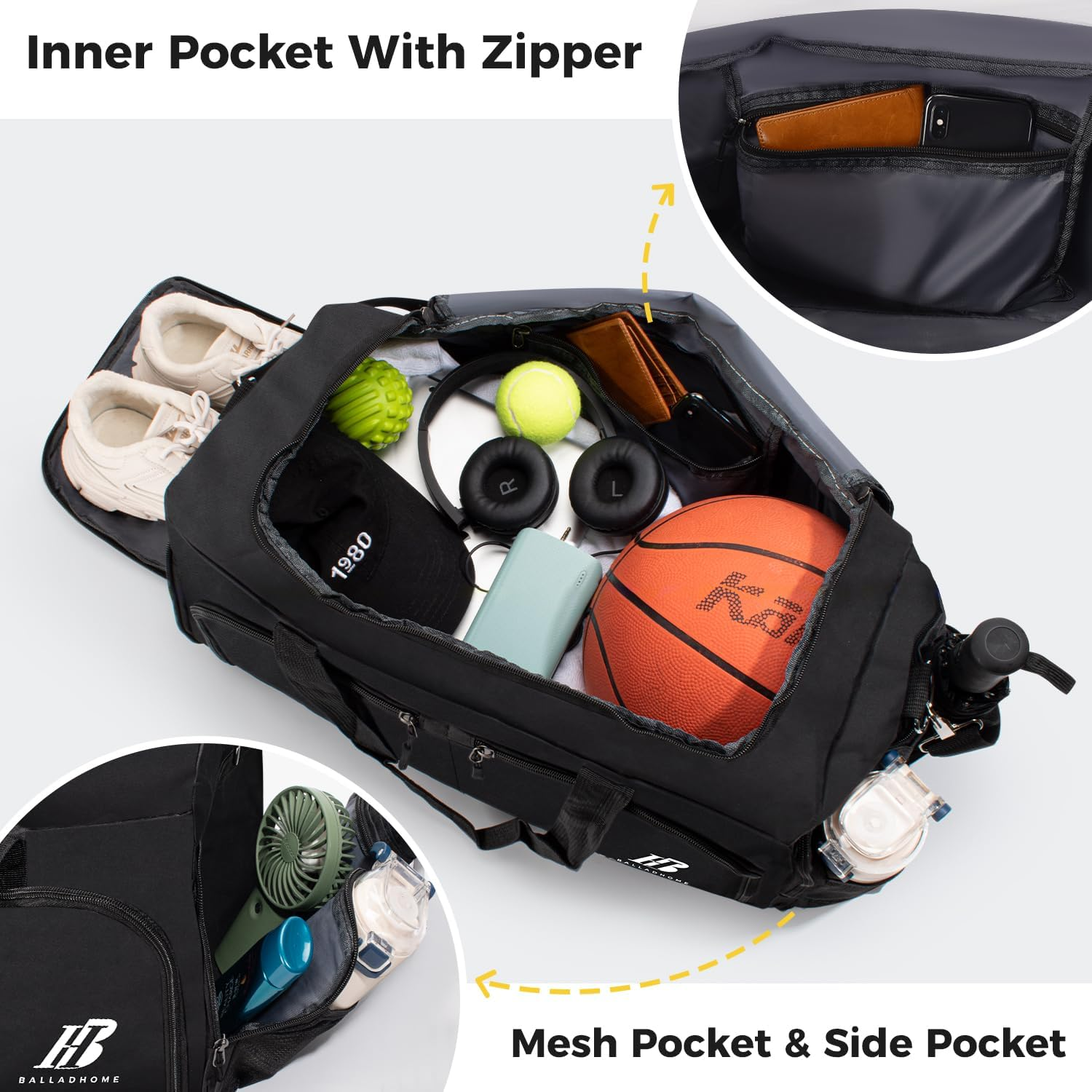 Gym Bag for Men Women Sports Gym Bag with Shoe Compartment and Wet Pocket Gym Duffel Bag Travel Bag Training Bag Weekender Bag for Sport Fitness Travel - Grey image number 6