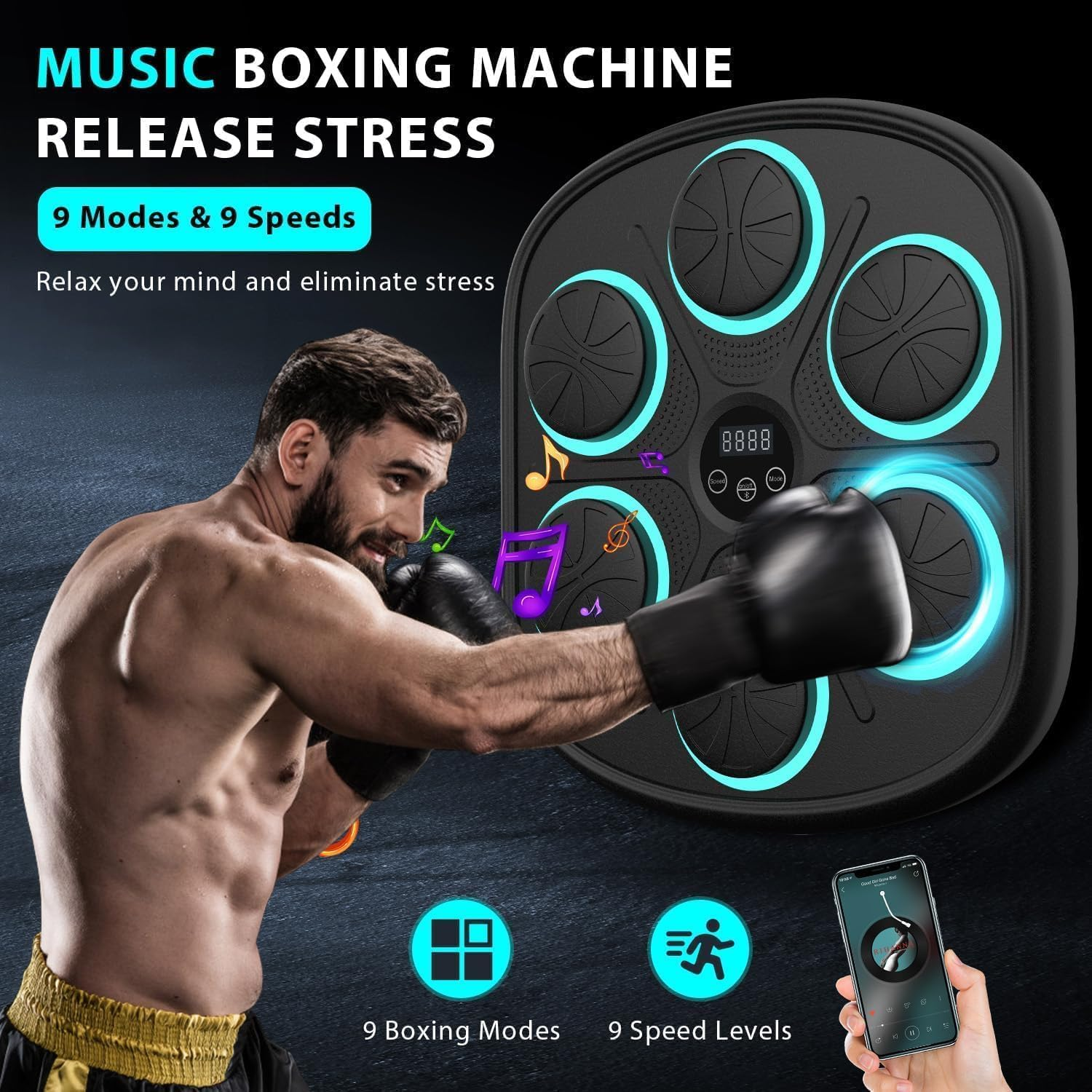 Youngly 2025 New Smart Music Boxing Machine with Boxing Gloves, Wall Mounted Smart Bluetooth Boxing Trainer with LED, Electronic Focus Agility Training Digital Boxing for Adults and Kids(Blue Light) image number 5
