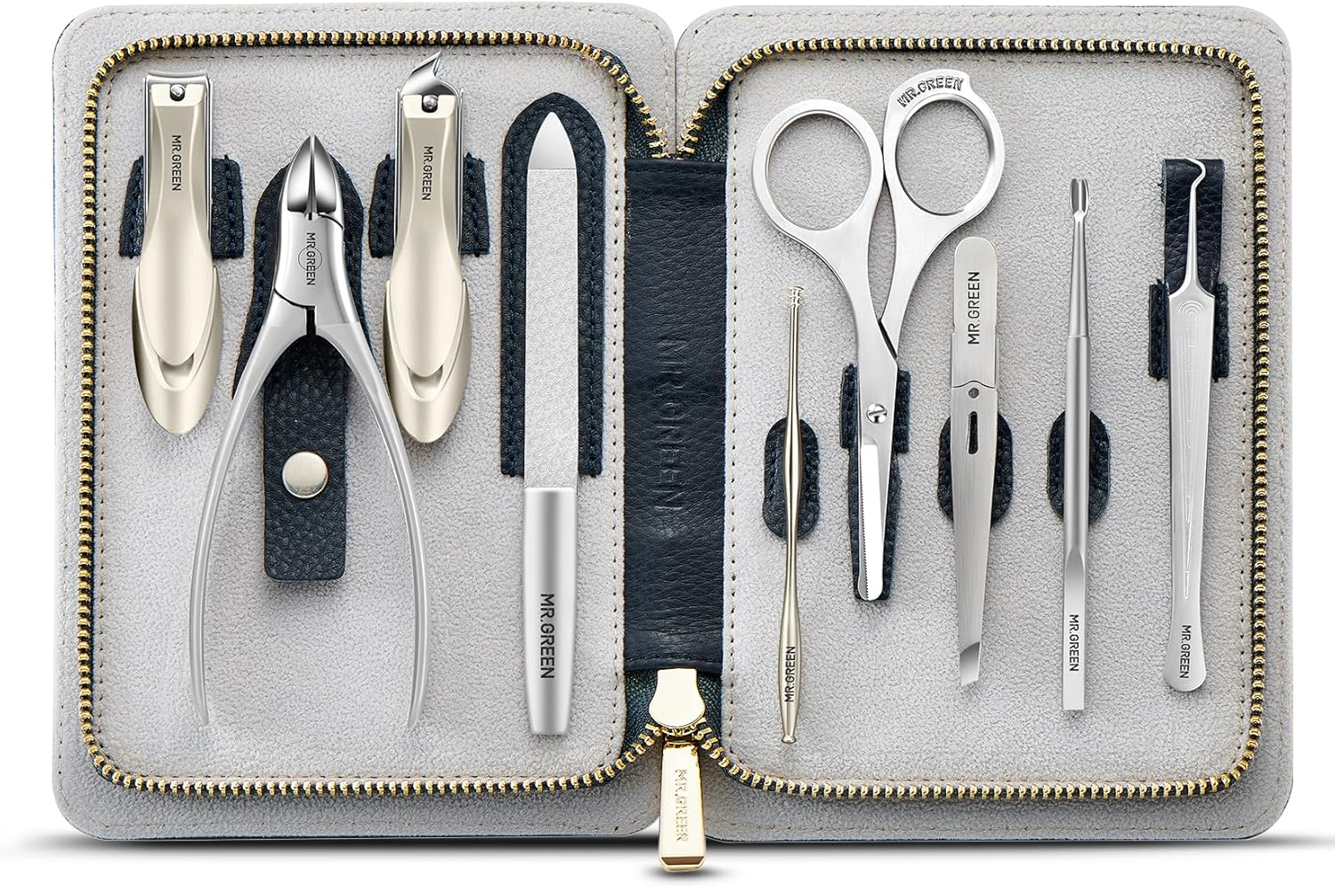 MR.GREEN Innate Luxury Manicure Set Surgical Grade Scissors Stainless Nail Clipper Kit Full Grain Cow Leather Package Pedicure (9 in 1 Manicure Set) image number 4