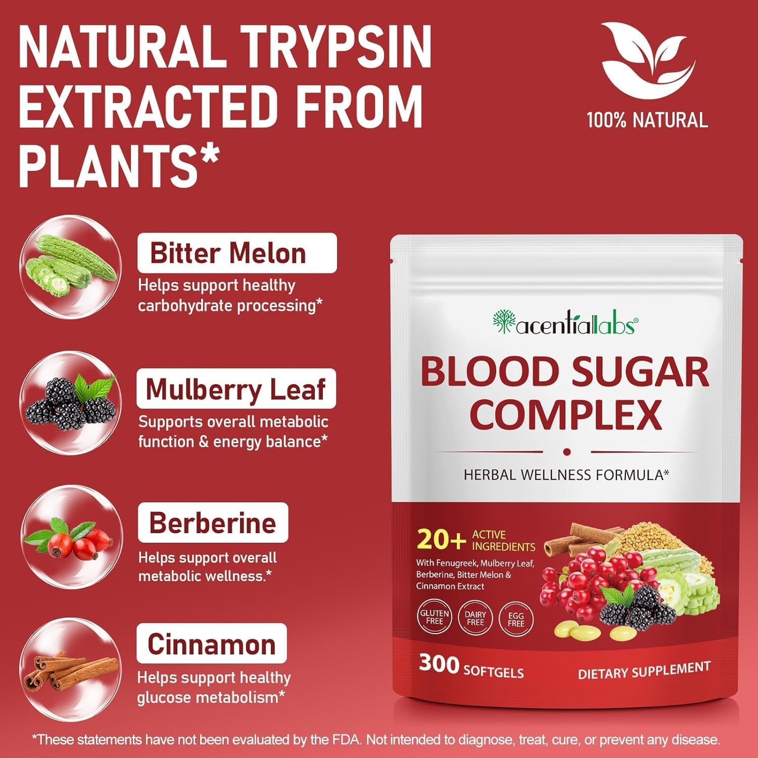 Blood Sugar Complex Supplement | 20+ Active Ingredients | Includes Fenugreek, Mulberry Leaf, Bitter Melon, Cinnamon & More | Gluten-Free, Dairy-Free, Egg-Free | 300 Softgels image number 5