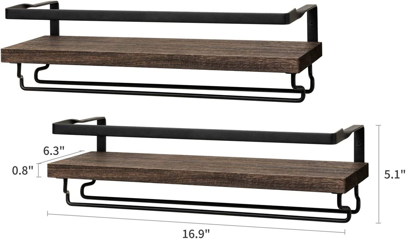 Mkono Wall Mounted Wine Rack Set of 2 Wood Rustic Wine Bottle Glass Floating Shelves with Stemware Hanger Modern Plants Photos Wine Display Storage Holder for Kitchen Dining Room Bar, 17 Inch image number 2