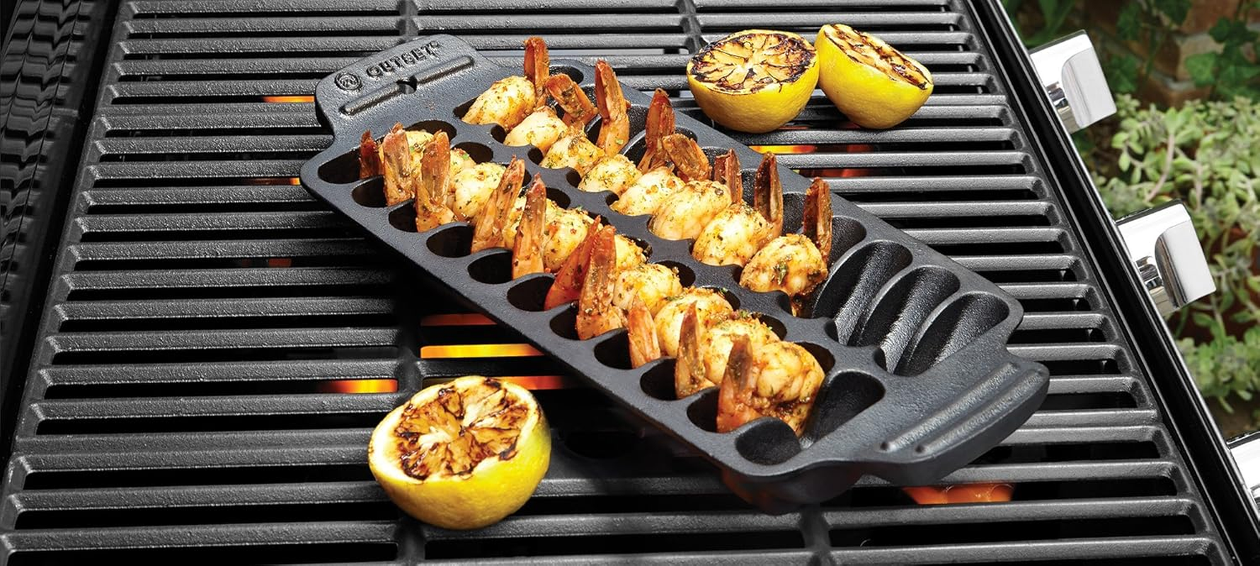 Outset 76375 Shrimp Cast Iron Grill and Serving Pan, Black image number 2