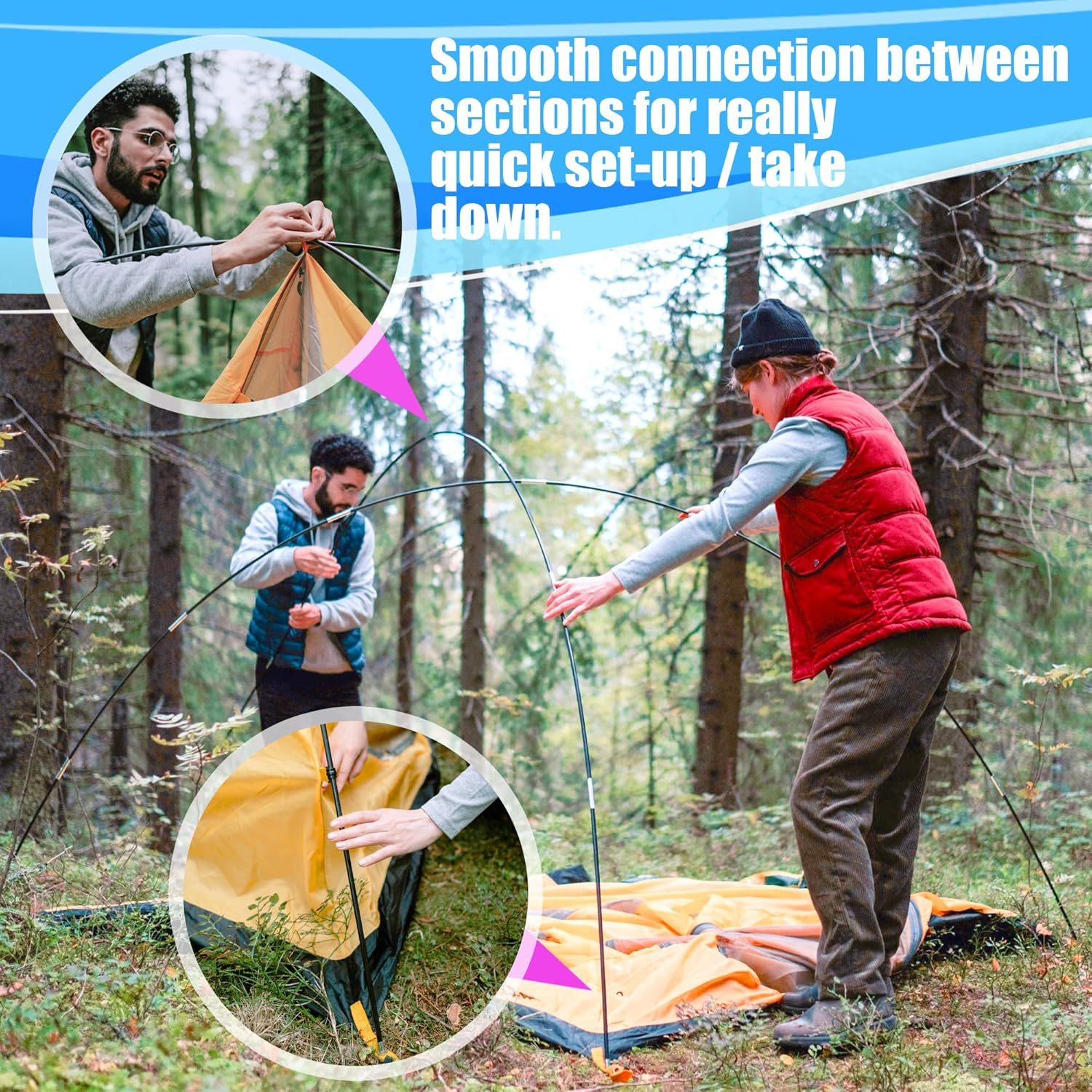 Betus Fibreglass Tent Poles Replacement - Pre-Assembled Black Tent Pole for Hiking & Camping - Easy to Install Outdoor Tent Repair Rod (11.9Ft) image number 2