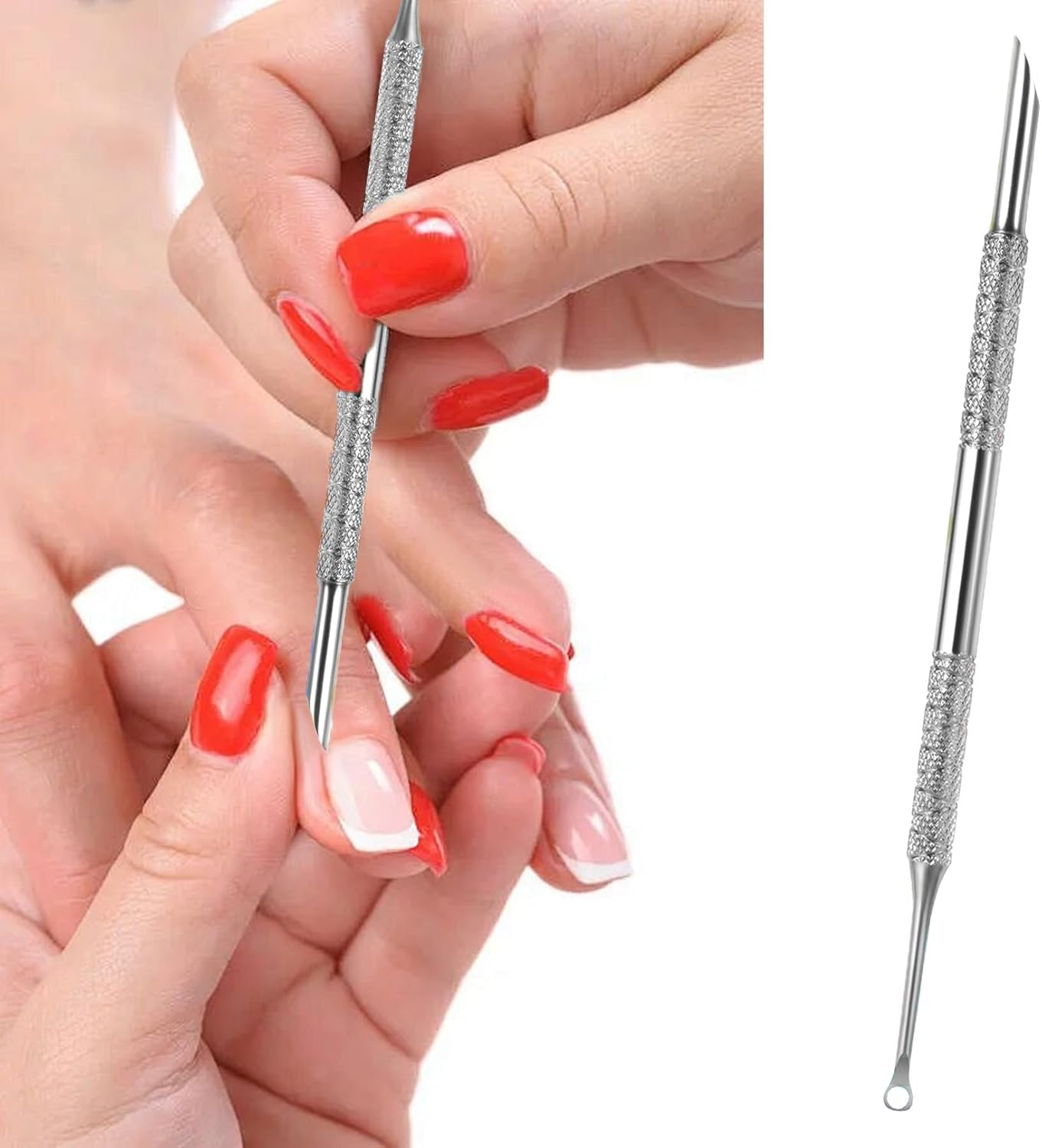 2-In-1 Cuticle Pusher Tool,Nail Etching Tool,Dual Ended Gel Nail Polish Remover Tool,Stainless Steel Nail Scraper,Loop & Beveled Head,Cuticle Sticks,Manicure Tools,For Cuticle Trimmer Pedicure