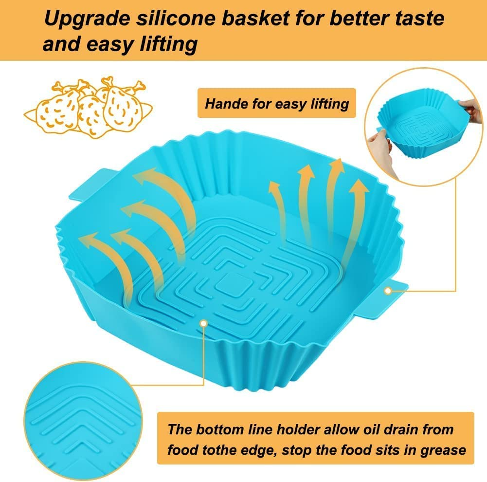 Silicone Air Fryer Liners, 2Pcs Reusable Square Liners, Food Safe Oven Accessories, Replacement of Parchment Paper, Silicone Baking Tray Pots image number 1