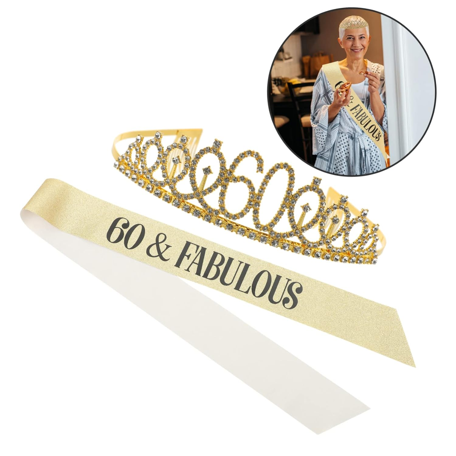 Operitacx Fabulous 60 Birthday Party Supplies Women'S Decorative Tiara Crown Sash image number 6