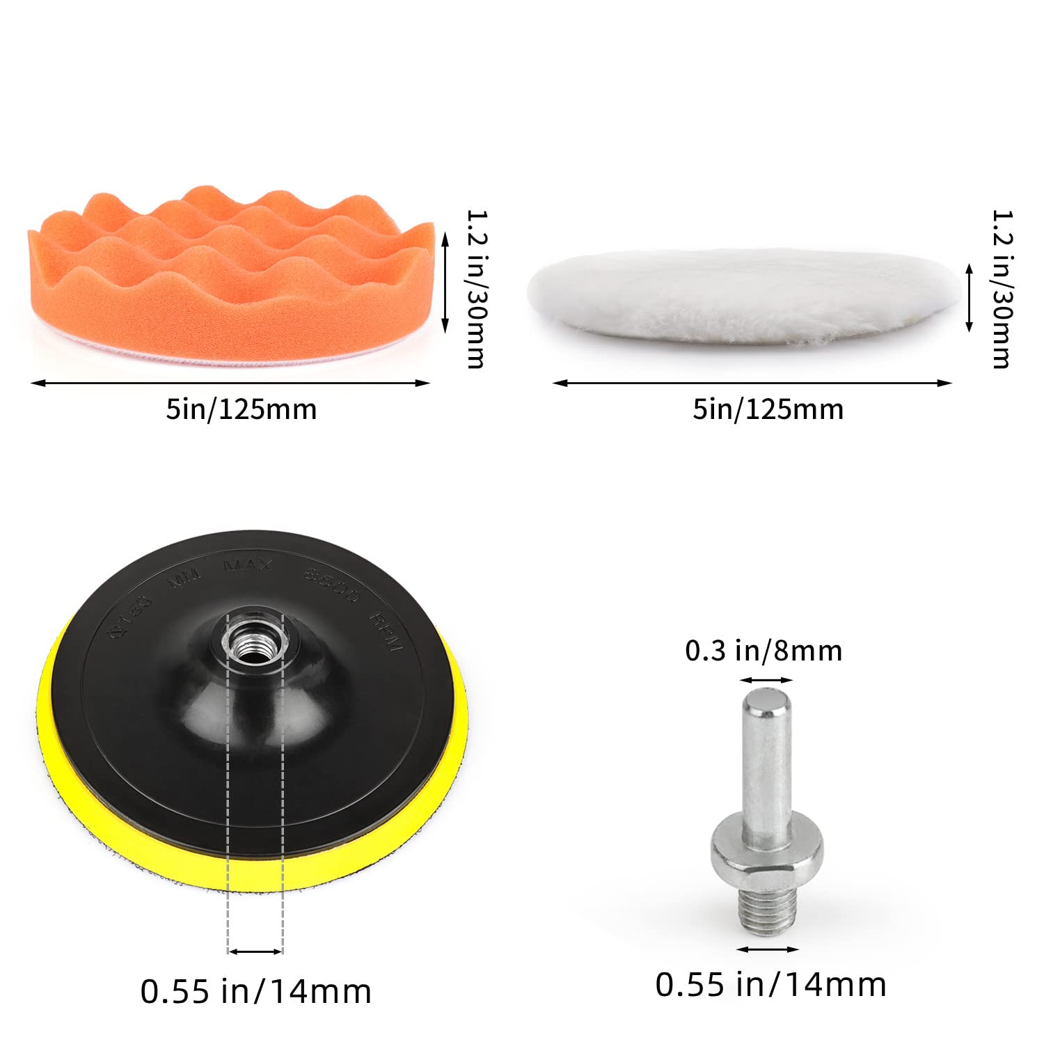 5 Inch(125 Mm) Drill Polishing Pads 11 Pcs Car Polishers and Buffers Compound Buffing Kits Drill Attactment for Auto Polisher,Sanding,Waxing image number 1