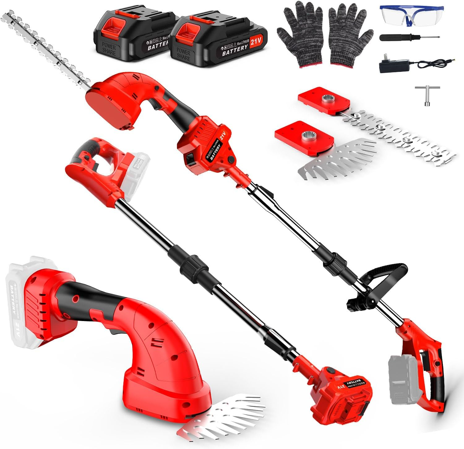 Lmozim 3-In-1 21V Pole Mini Hedge Trimmer & Grass Shear, 8Inch Cutting Blade, 2 * 2.0Ah Batteries Electric Hedge Trimmer with 5Ft Extension Pole, Cordless Hedge Clippers Multi-Angle for Garden, Lawn image number 3