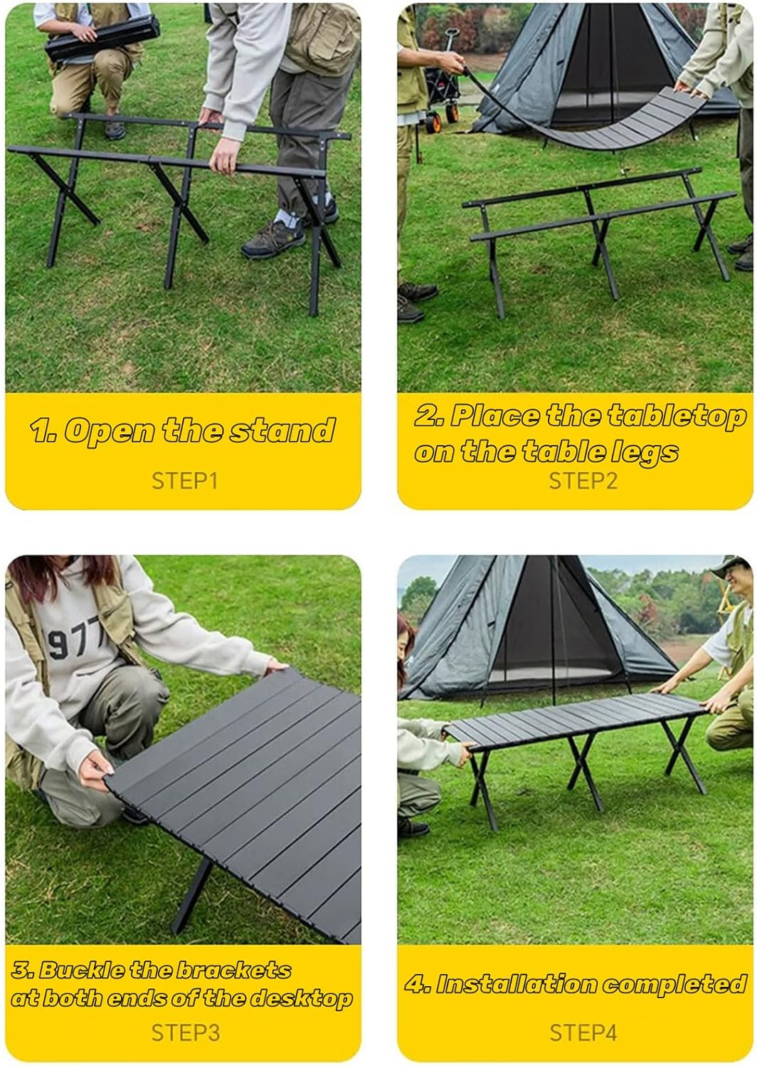 120Cm Portable Folding Camping Table, Outdoor Low Picnic Table, Carbon Steel Roll-Up Camping Table with Carry Bag, Lightweight Foldable Camp Table for Beach,Party, Patio, BBQ, Travel, Backyard image number 1