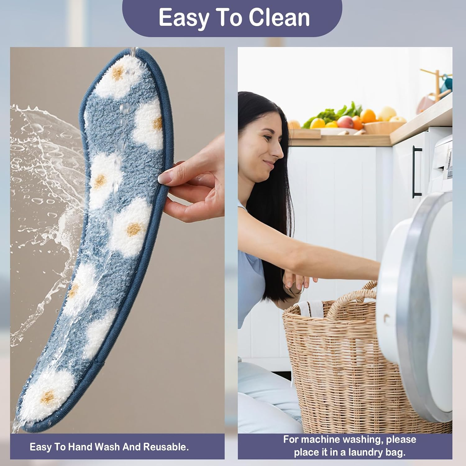 Thick and Warm Toilet Seat Cover &ndash; Washable, Reusable Cushion with TPR Adhesive & Floral Pattern for Comfort & Insulation (Blue) image number 2