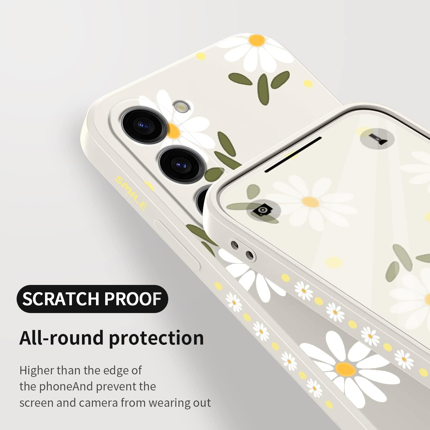 LEECG for Samsung Galaxy S23 Case, Butterfly Flowers anti Slip Shockproof Soft Silicone Protector Phone Cover for Galaxy S23, Daisy Rice White image number 7
