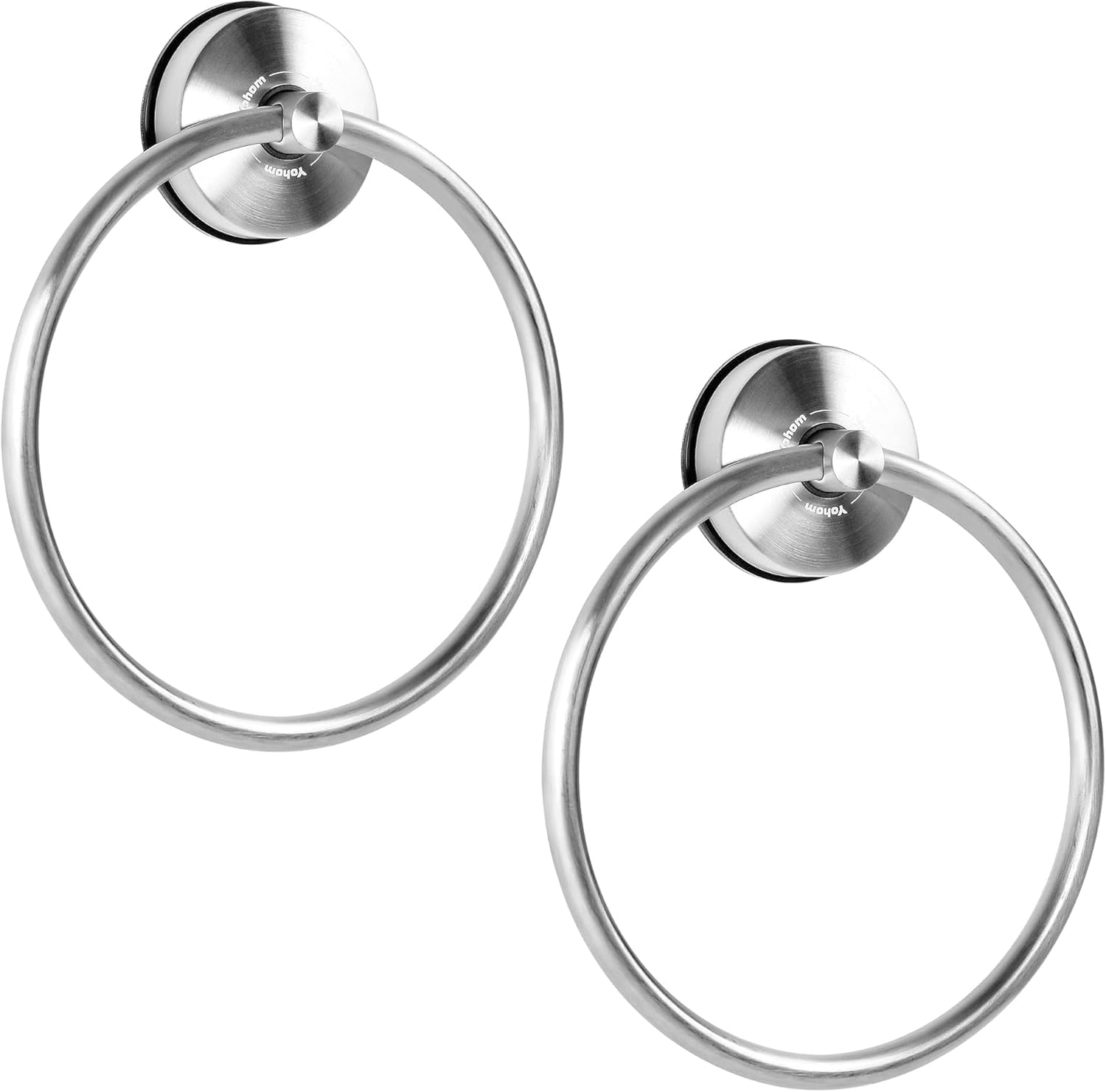 YOHOM Suction Towel Ring Suction Hand Towel Holder Bathroom Stainless Steel Sucker Towel Ring No Drill Vacuum round Towel Rail Shower Towel Rack Suction Cup Dish Towel Hanger Kitchen Matte Black 2Pcs