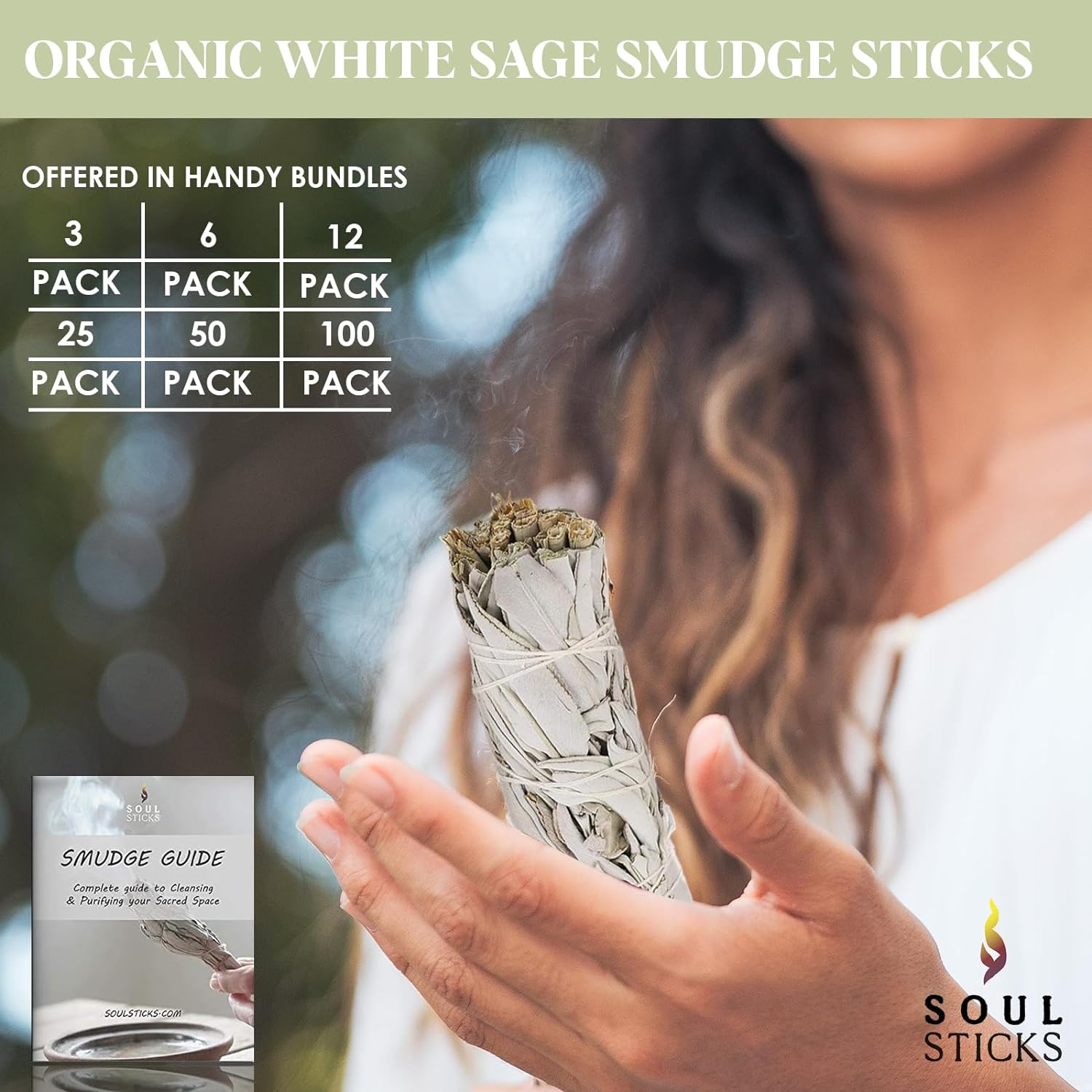 Ancientveda 4 Inch White Sage Smudge Sticks Bulk (3 Pack) - Cleansing House | White Sage for Smudging and Negative Energy Yoga - California Sage Bundles image number 5