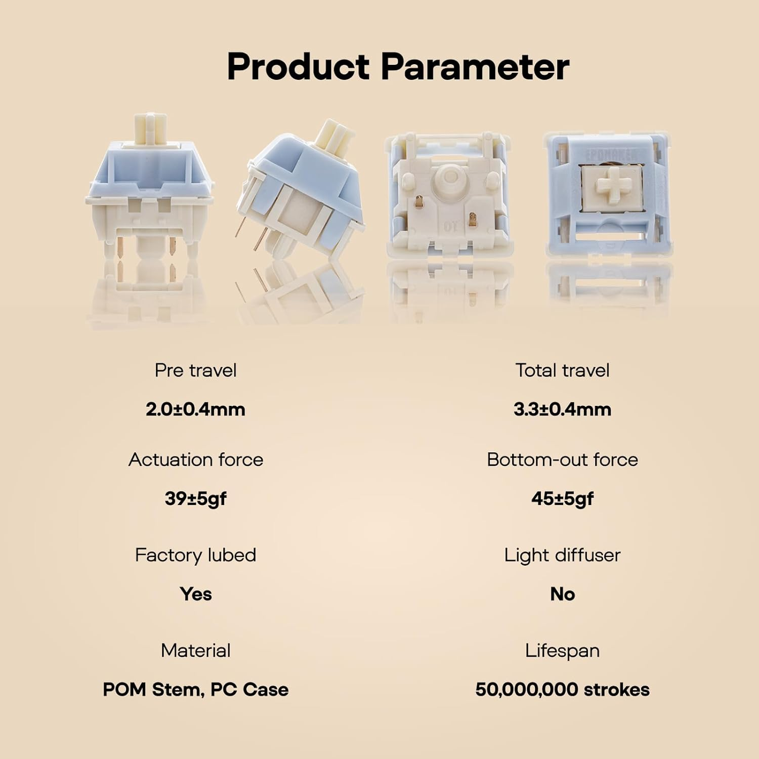 EPOMAKER Sorane 39Gf Gaming Keyboard Switches Set, 35 PCS Linear Silent Switch, 5-Pin Pre-Lubed Switch, with PC Case, POM Stem, Compatible with MX Keycaps for Mechanical Keyboard image number 3