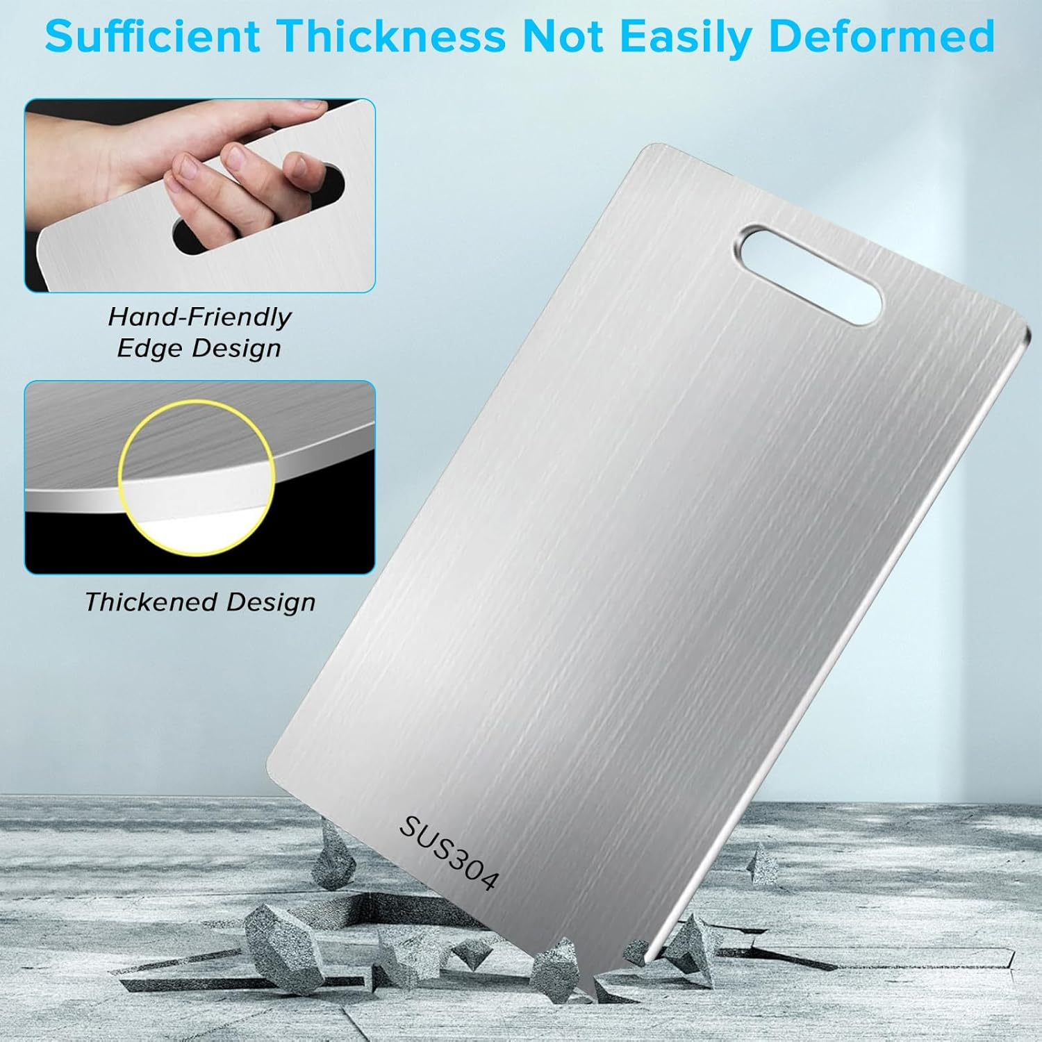 Yakiter Cutting Board, 304 Stainless Steel Chopping Board with Handles, Double-Sided Cutting Board for Kitchen & Meat Cheese Vegetable Fruit, Mold Free, Hygienic (34 * 23Cm) image number 6