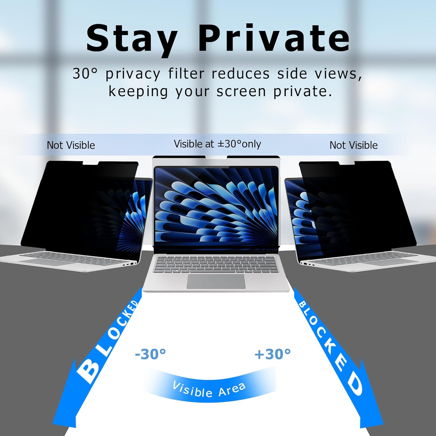 Adeway Privacy Screen for Macbook Air 15 Inch (2023&ndash;2025, M2, M3, M4), Anti-Spy, Magnetic Attachment with Nano Adhesive, Blue Light Reduction & Anti-Glare, Ideal for Office and Travel Use image number 4