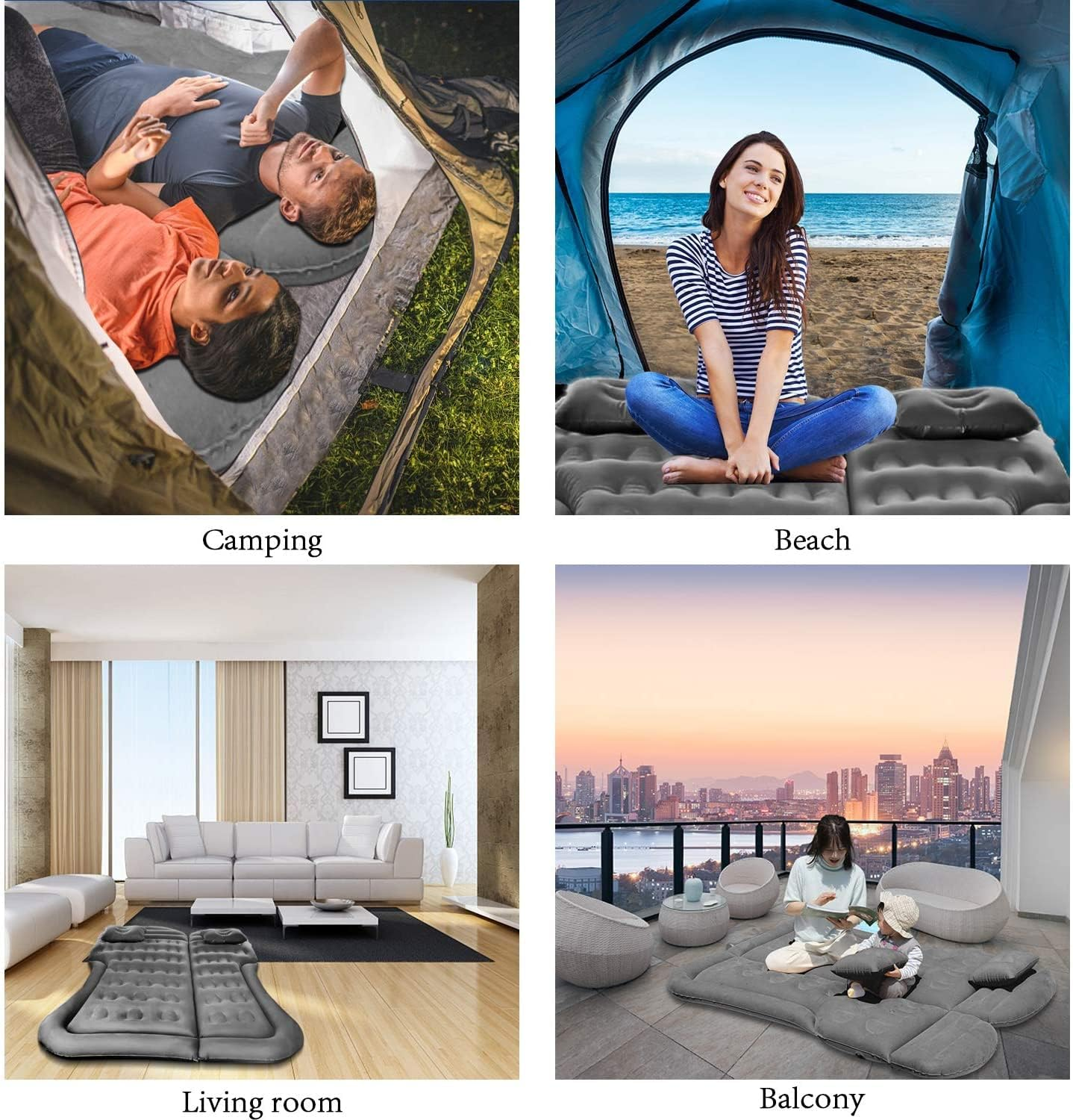 SAYGOGO SUV Air Mattress Camping Bed Cushion Pillow - Inflatable Thickened Car Air Bed with Air Pump Portable Sleeping Pad Mattress for Home Car Travel Camping Upgraded Version - Grey - Beige image number 2