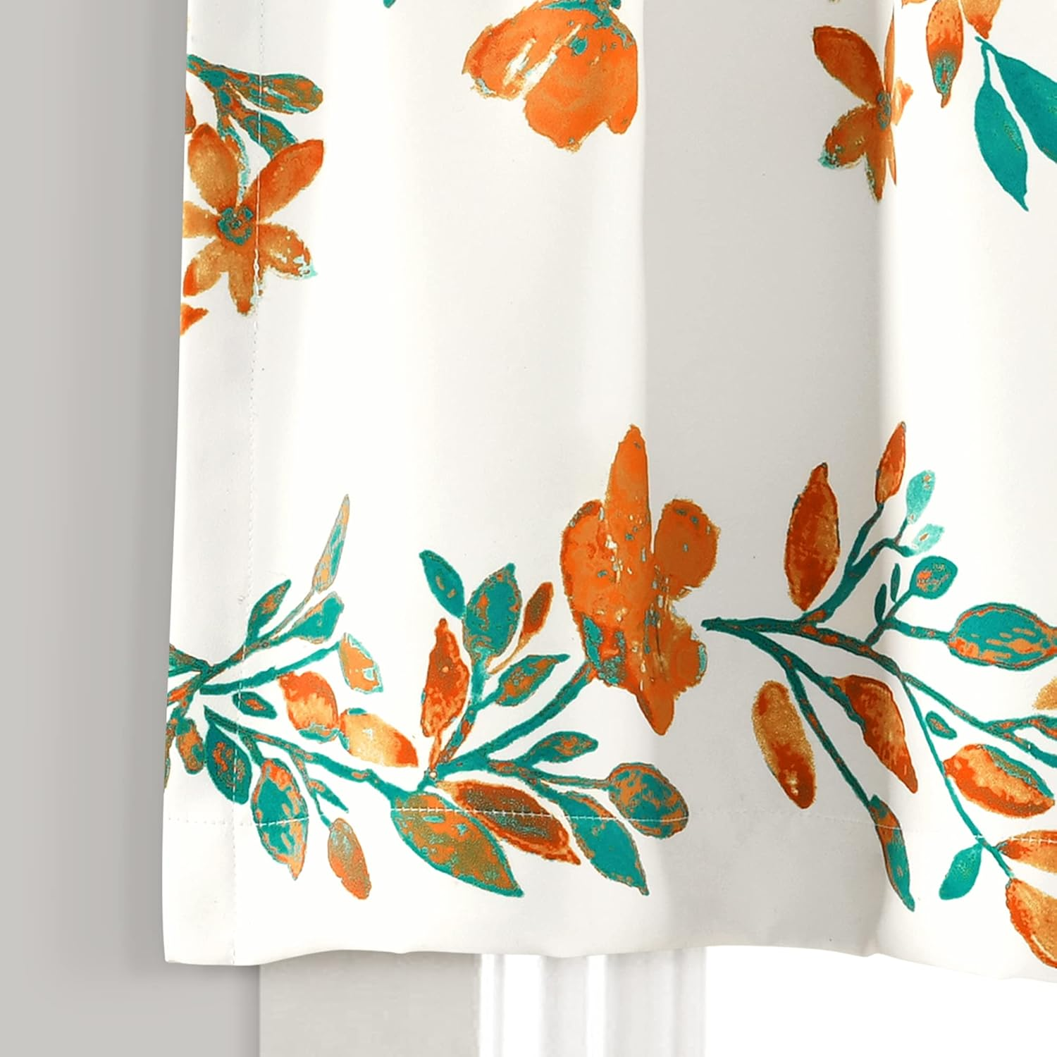 Lush Decor Tanisha Room Darkening Window Curtain Valance, 18" L X 52" W, Tangerine & Turquoise - Navy  White image number 3