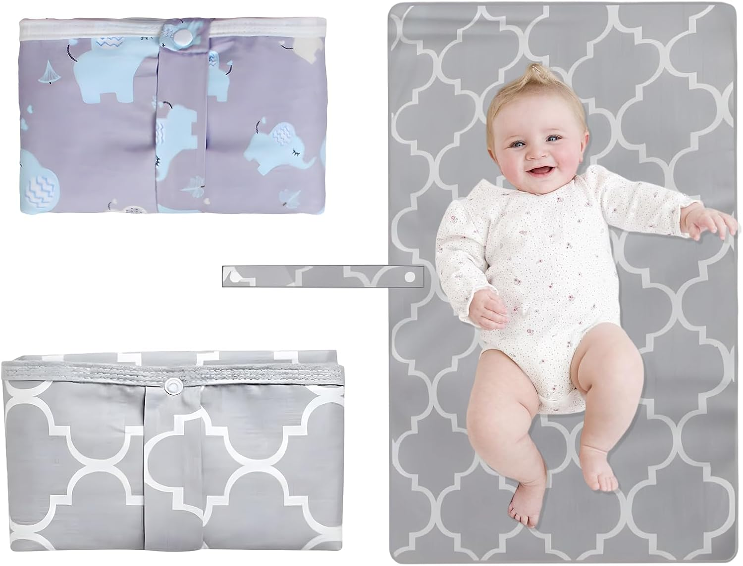 Viiotu Baby Diaper Changing Pads (2 Pack),Large Soft Cotton Foldable Waterproof Changing Pad Mat,Cartoon Travel Reusable Change Mat for Toddler Infants Newborn Boys Girls (2, Black Star,Gray Waves)