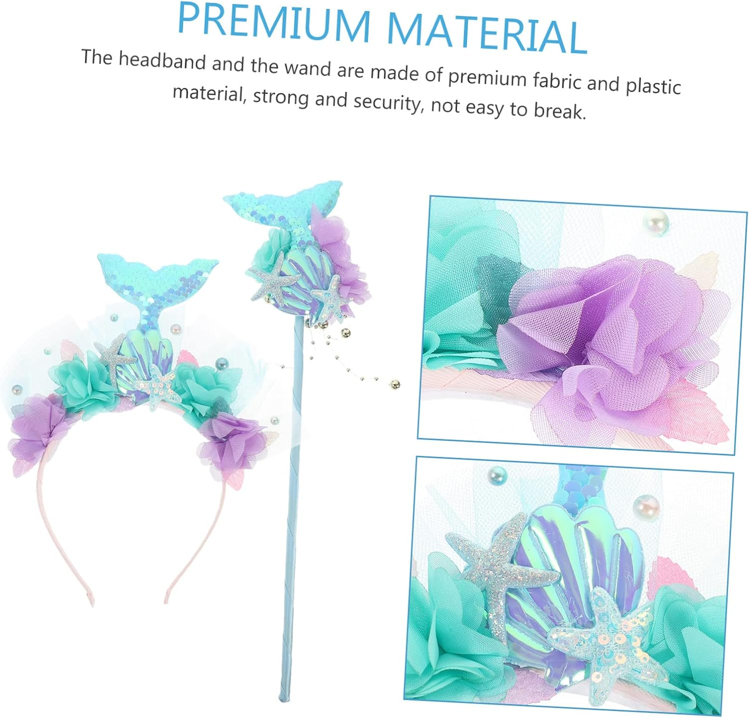 1Set Mermaid Costume Set Sequin Crown Headband Fairy Wand for Accessories for Birthday Cosplay Parties Decorative Hair Hoop Girls Mermaid Props image number 3