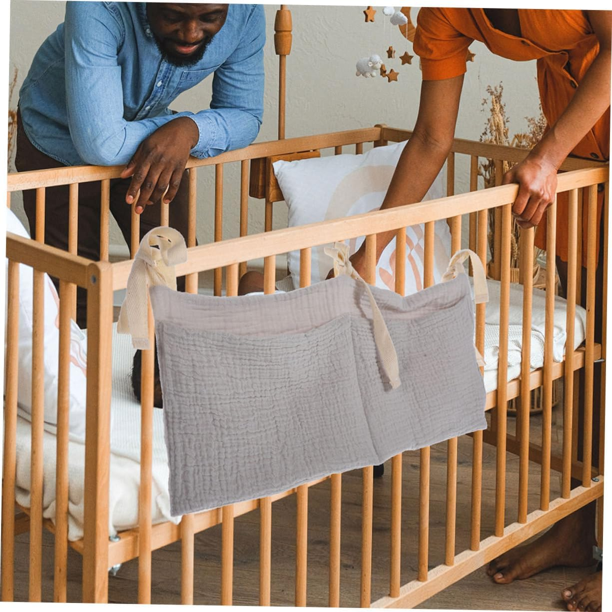 2Pcs Crib Hanging Organizer Cotton Diaper with Dual Pockets for Nursery Essentials Stroller and Changing Table Storage Soft Material for Items image number 5