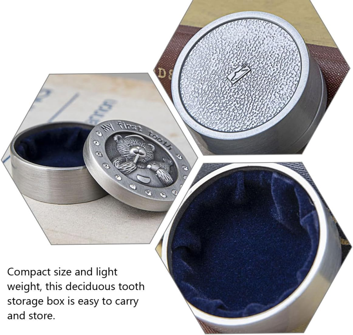 2Pcs Metal Newborn Tooth Box Bear Pattern Sturdy Tooth Holder for Boys and Girls Keepsake