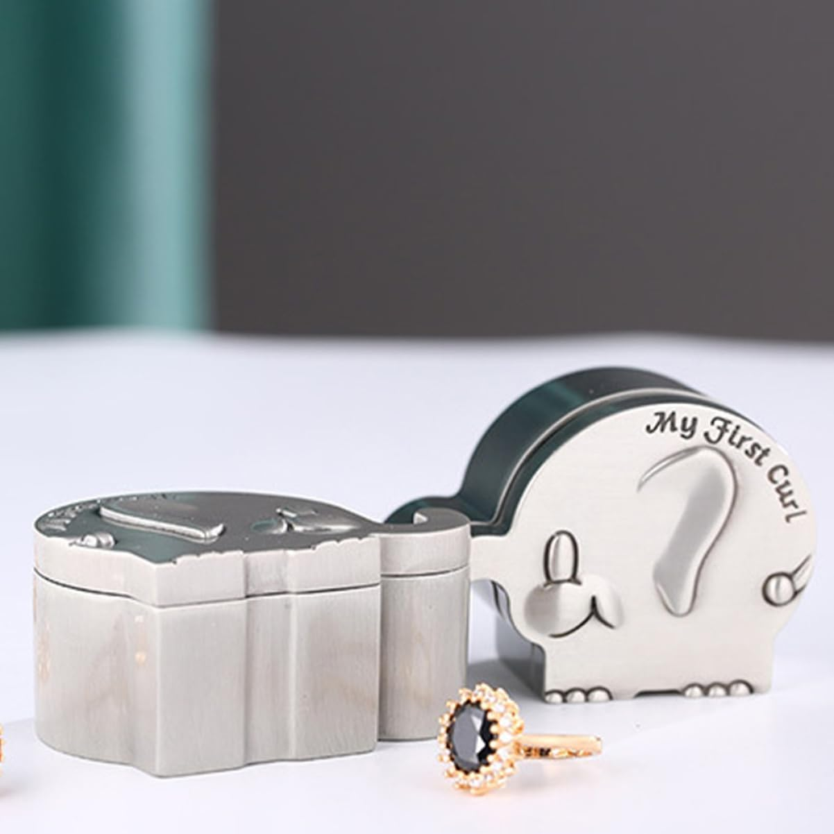 RORPOIR My First Curl Tooth Box Baby Tooth Fairy Keepsake Box Baby Hair save Box Elephant Design