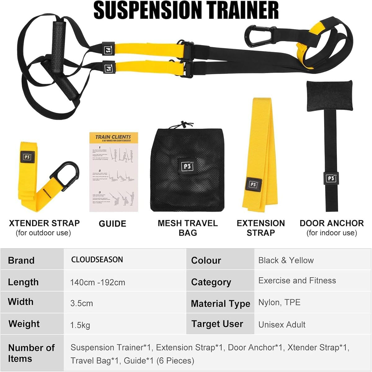 CLOUDSEASON Versatile Suspension Trainer Kit &ndash; Sling Trainer with Carrying Bag 450Kg Max Load Outdoor & Home Gym for Pull-Ups Push-Ups Core Training &Yoga image number 3