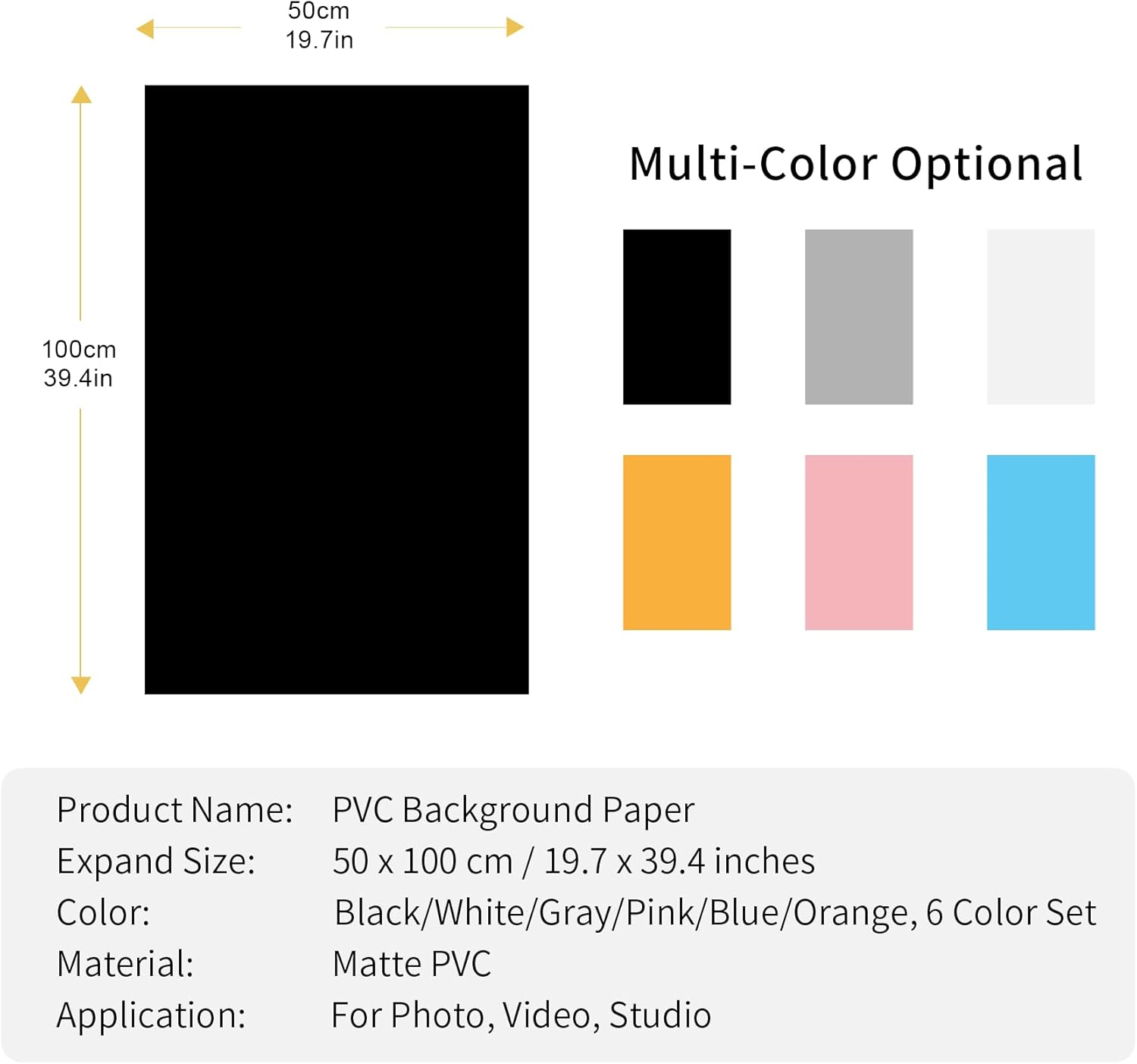 Selens Photography Backdrop Food PVC Background 50X100Cm Vinyl White/Black/Grey/Pink/Orange/Blue Kit Waterproof for Photo Studio Flat Lay Product Props Cosmetic Jewelry Shooting 6 Color - Grey,White image number 2