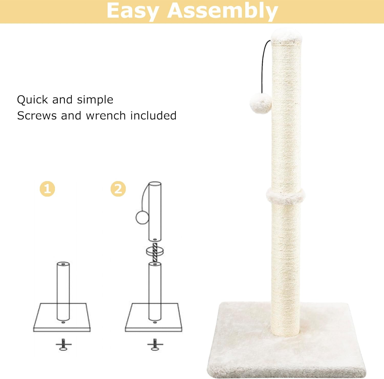 Dimaka 29" Height Tall Cat Scratching Post, Claw Scratcher with Sisal Rope and Covered with Soft Smooth Plush, Vertical Scratch [Full Strectch] for Standard Size Cats. (Beige) image number 1