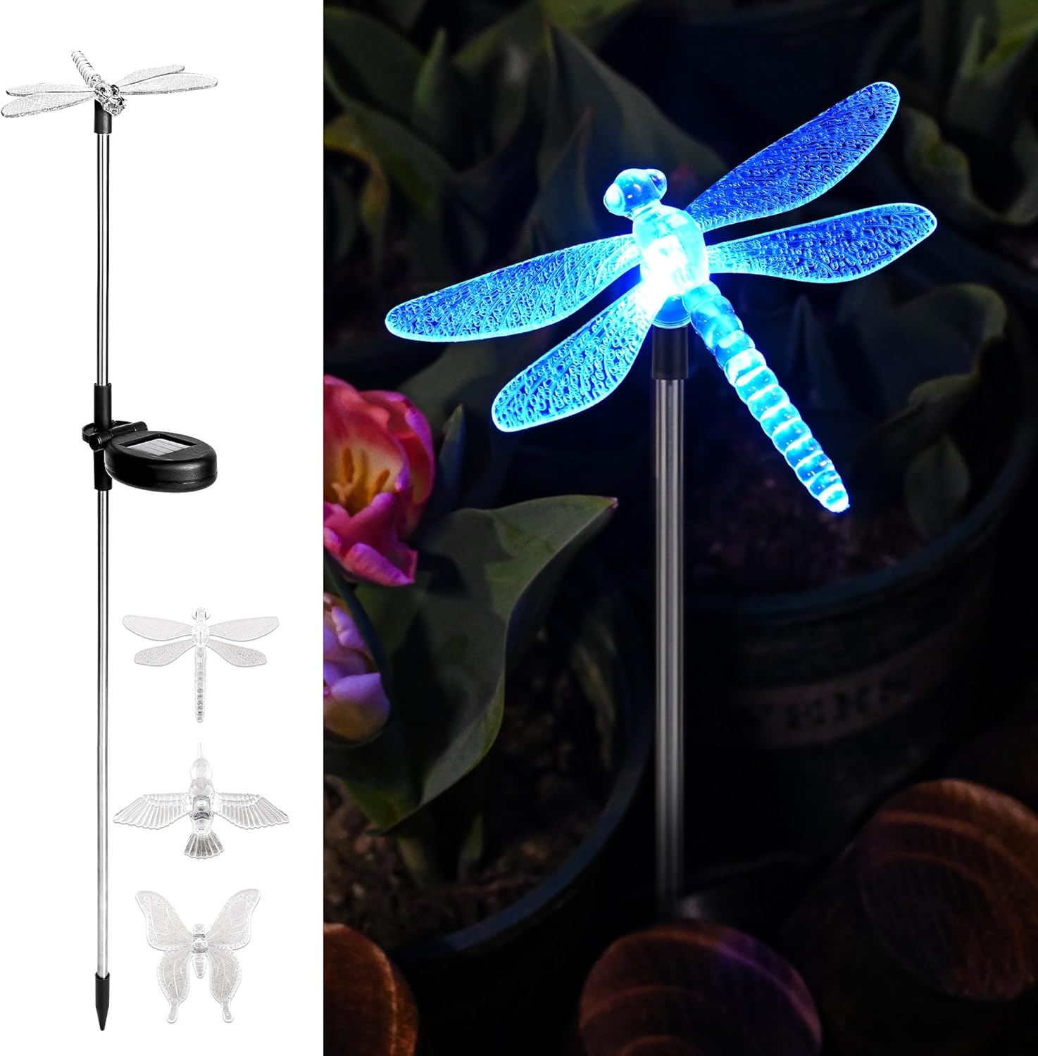 Solar Garden Lights, 3 Pack Solar Butterfly Lights Decoration, Outdoor Garden Decoration Color Changing LED, Outdoor Decorative for Pathway, Lawn, Patio, Driveway image number 4