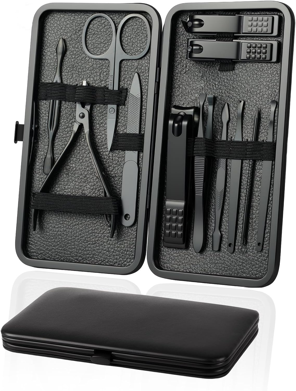 AYBUY Manicure Set, 12-Piece Pedicure Nail Clippers, Stainless Steel Care Tools with PU Leather Bag, Professional All-Round Hand Foot Care Kit for Men and Women (Black) image number 3