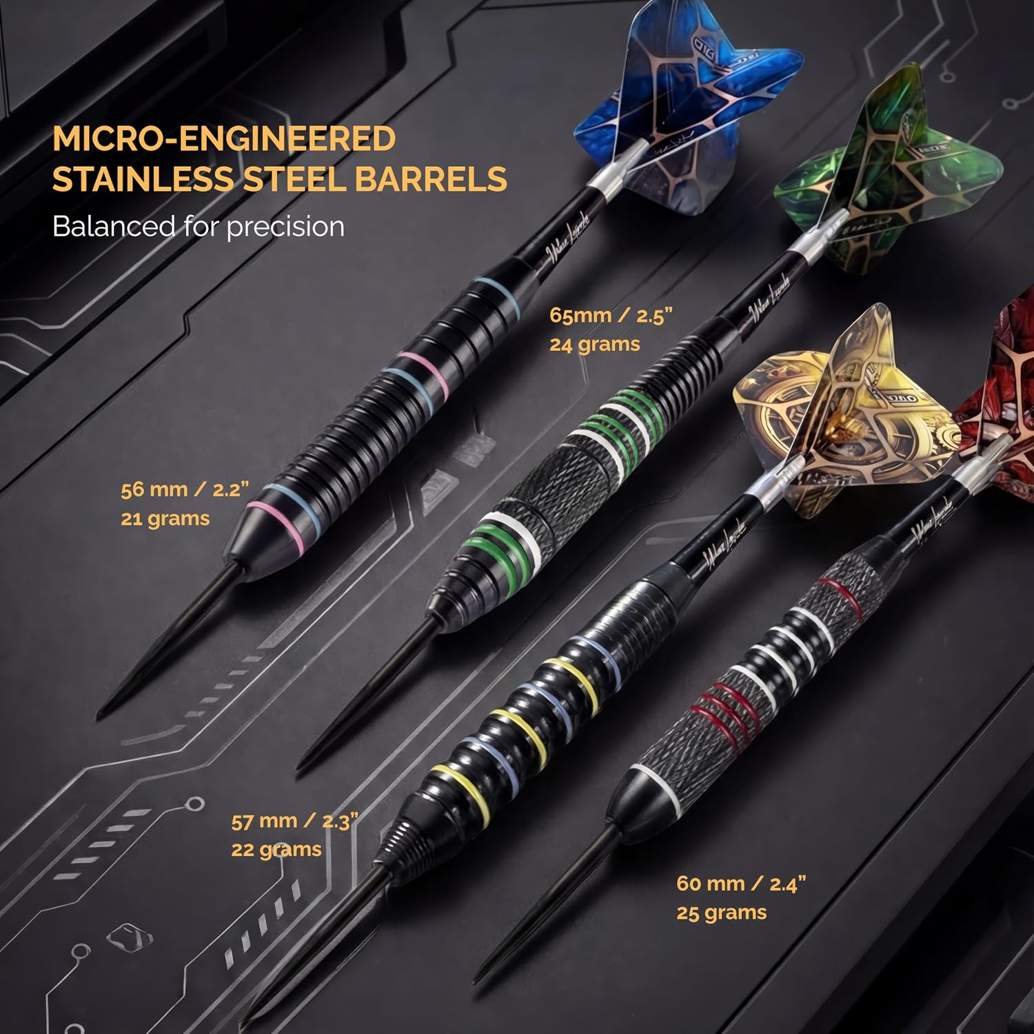 Ignatgames Premium Steel Tip Darts &ndash; 3/6/12 Pack Brass Barrels with Aluminum Shafts, 16 Glidexpro Flight Set, Tool Kit & Giftable Case - Manhattan Midnight image number 2