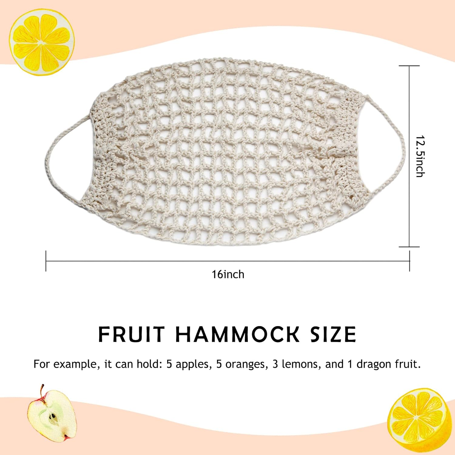 Hanging Fruit Hammock under Cabinet - Fruit and Veggie Basket - Macrame Fruit Hammock for Kitchen D&eacute;cor - Storage That Saves Counter for More Counter Space at Home, Boat, or Rv,With 4 Hooks. - Off-White-001 image number 3