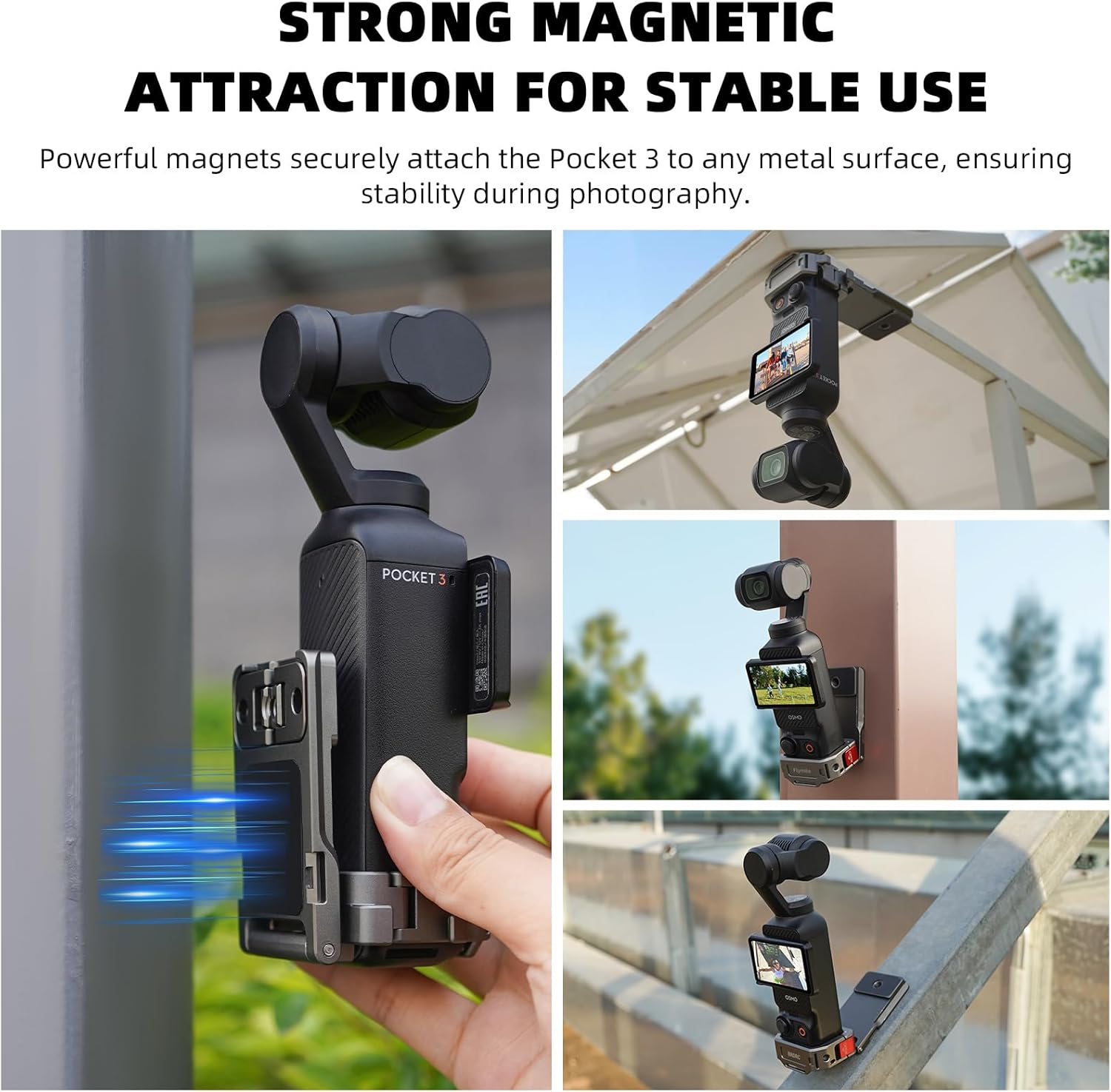 Flymile Pocket 3 Magnetic Mount, Magnet Expansion Adapter Holder with Cold Shoe on Iron Fence, Refrigerators Etc, Aluminum Alloy Mount Stand for DJI Osmo Pocket 3 Creator Combo Handle Accessories image number 5