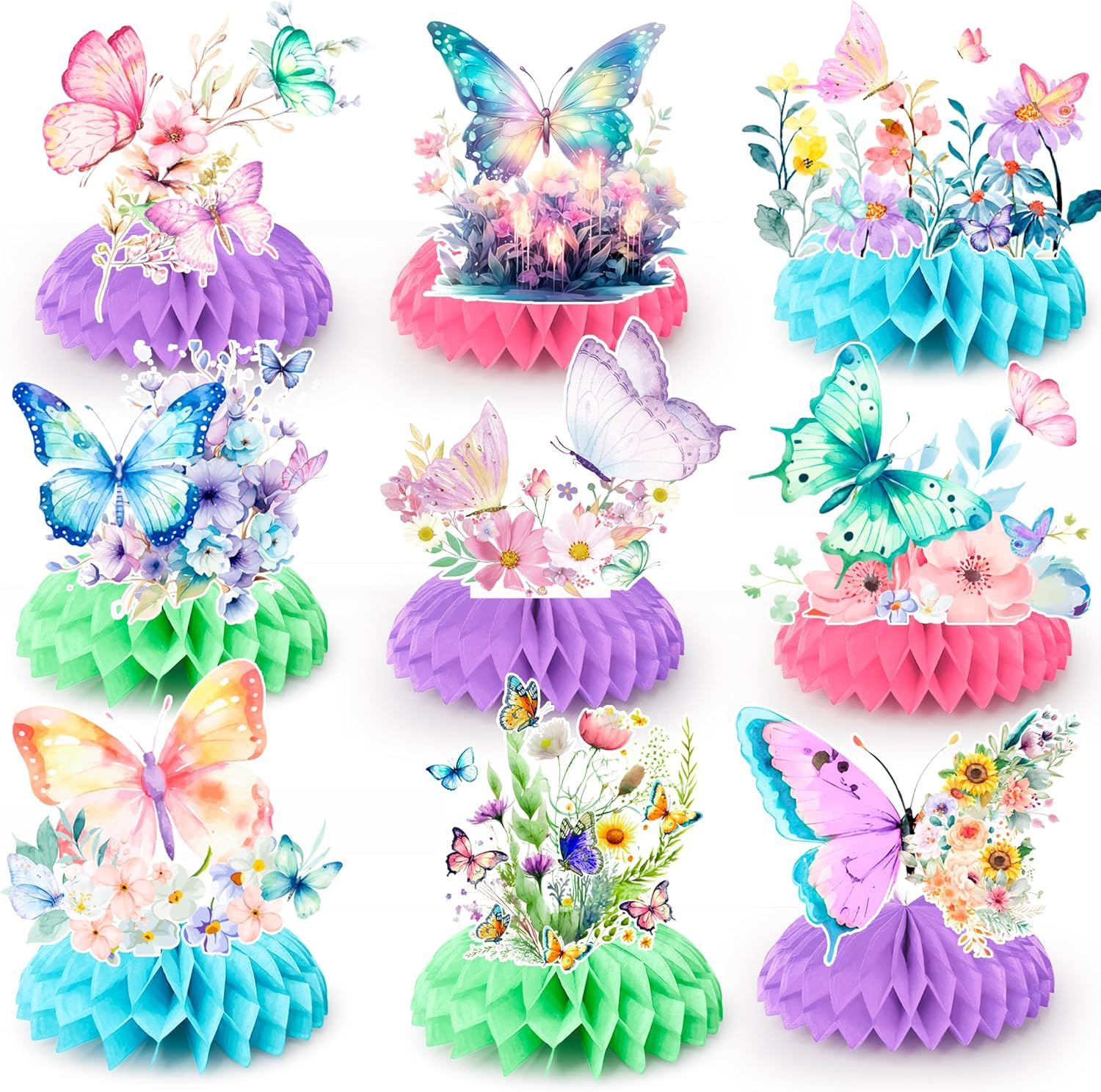 Butterfly Honeycomb Centerpieces, 9 Pcs Butterfly Honeycomb Table Centerpiece, Butterfly Baby Shower Party Honeycomb & Butterfly Themed Honeycomb Centerpiece, for Floral Butterfly Birthday Decorations image number 1