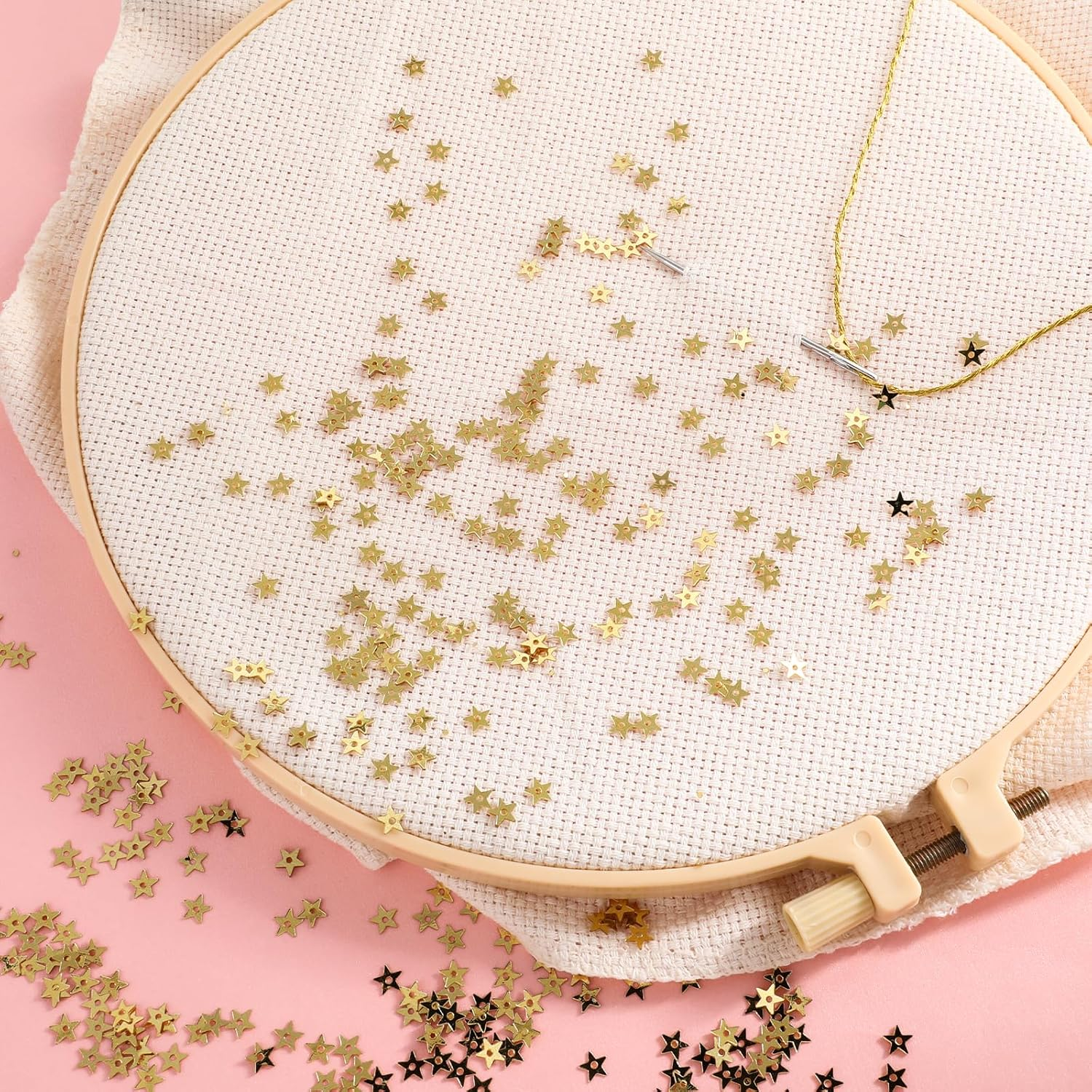 6Mm/0.24" Gold Star Sequins Art Craft Glitter Mini Stars Sew on Sequins Hollow Star Embroidery Sequin Star Confetti Star Table Metallic Foil Stars Sequin with Holes for Sewing Jewelry Home Decoration image number 3