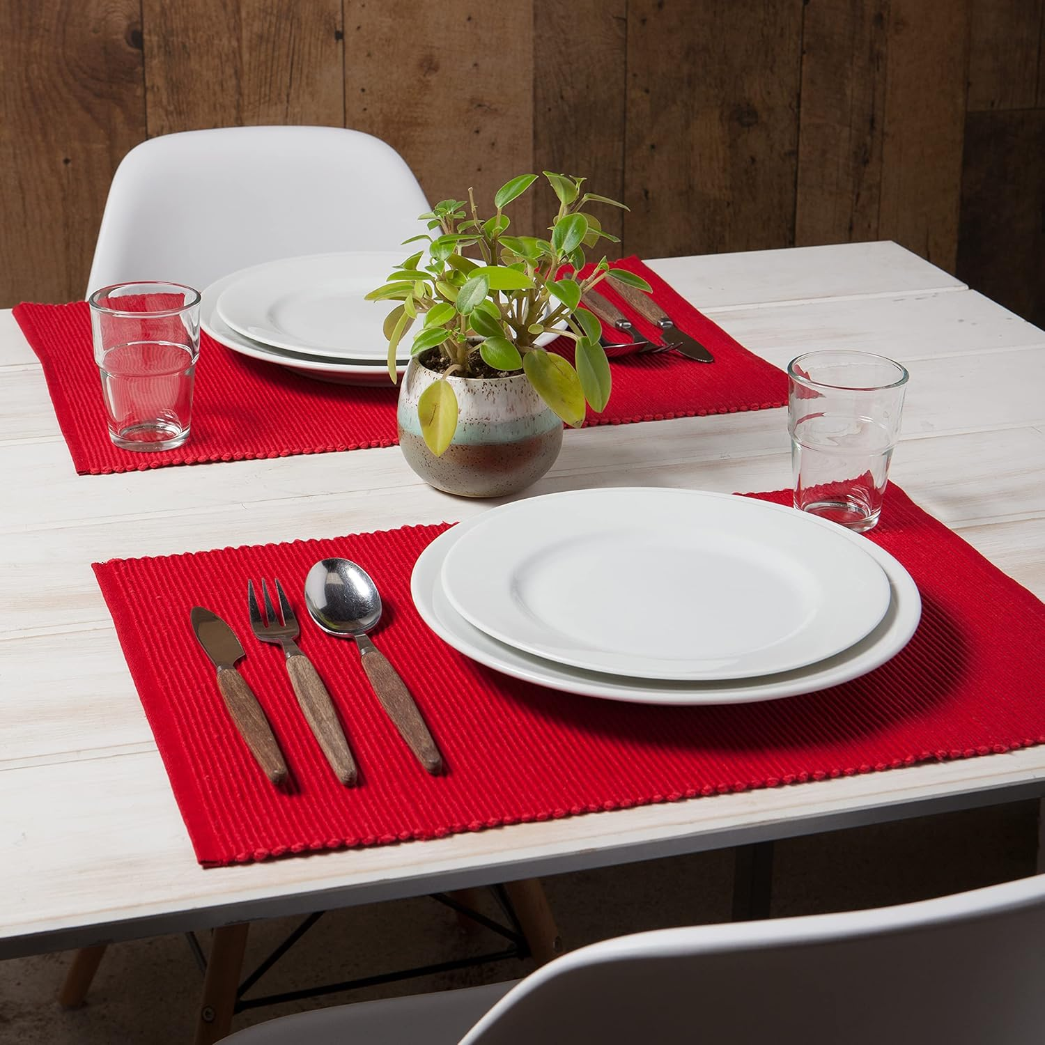Now Designs Spectrum Placemats Ribbed Cotton, Chili Red, 19X13 Inches, Set of 4, (901495Aa)